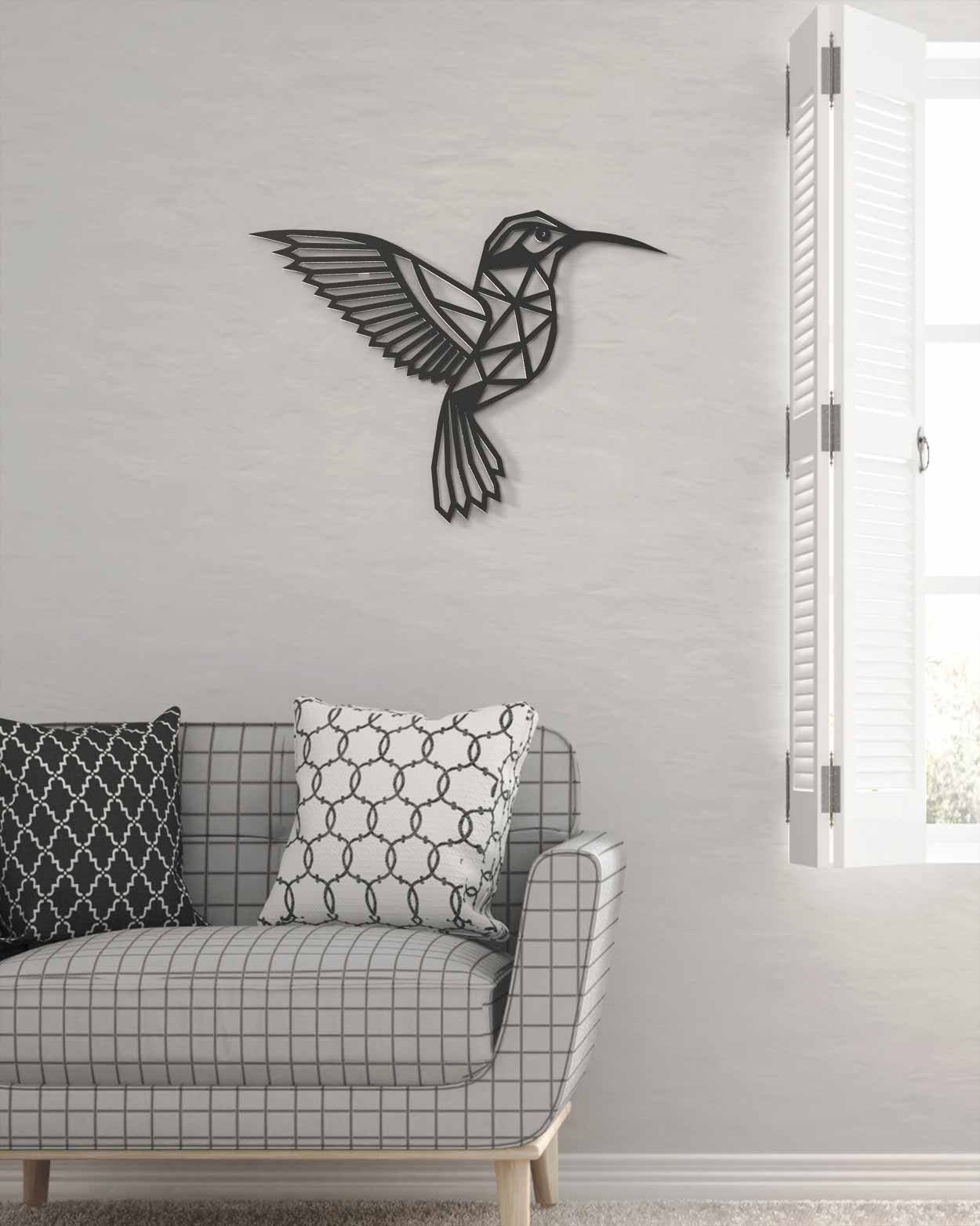 je-suis-art-animaux-colibri-one-line-d-coration-murale-m-tal-noir image 1