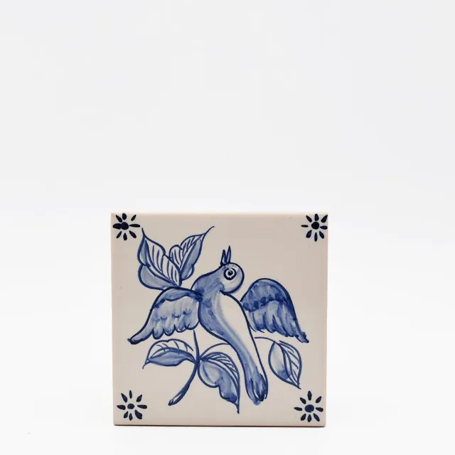 luisa-paix-o-azulejos-carreau-fa-ence-11x11-cm-oiseau-exotique-bleu image 1