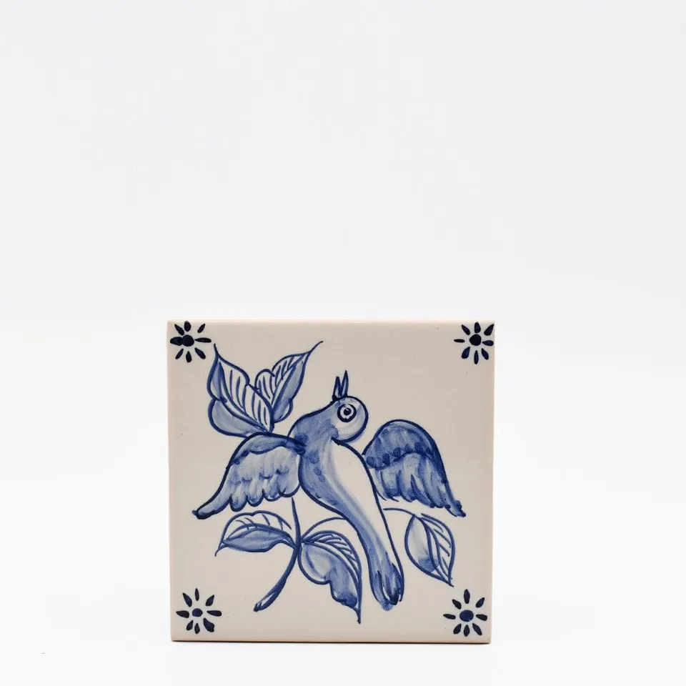 luisa-paix-o-azulejos-carreau-fa-ence-11x11-cm-oiseau-exotique-bleu image 1