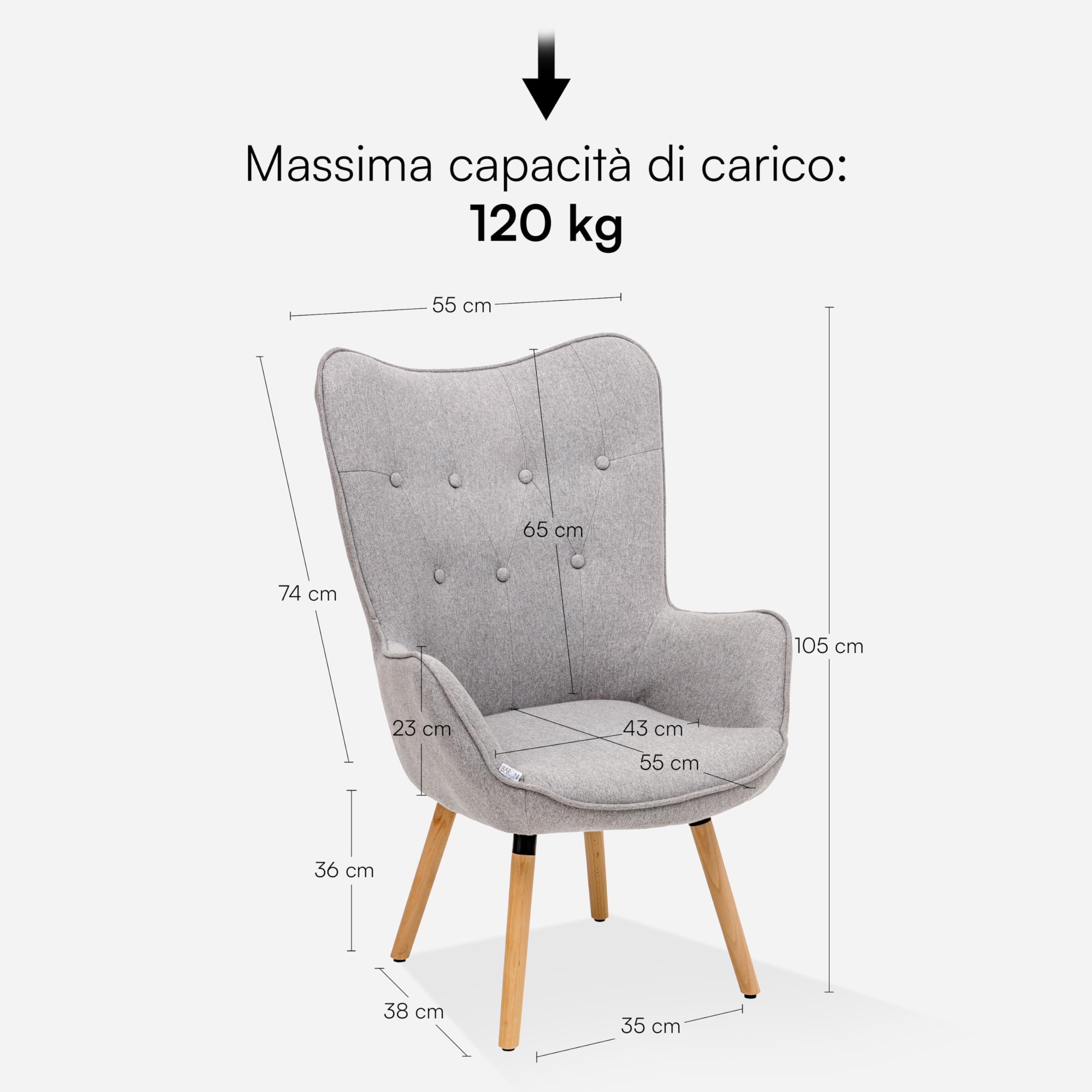 baroni-home-poltrone-fauteuil-gris-tissu-dossier-haut-65x38x105cm image 3