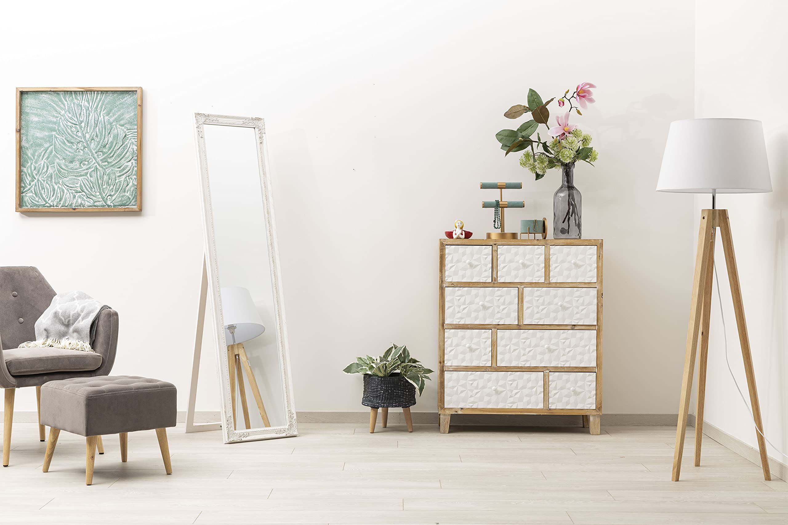 baroni-specchi-miroir-sur-pied-blanc-shabby-chic-160x50-cm image 4