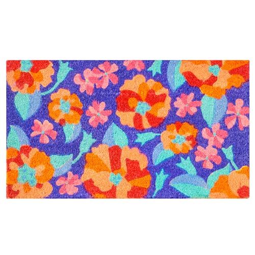 baroni-home-tessile-casa-paillasson-coco-fleurs-rouges-fond-bleu-70x40 image 5