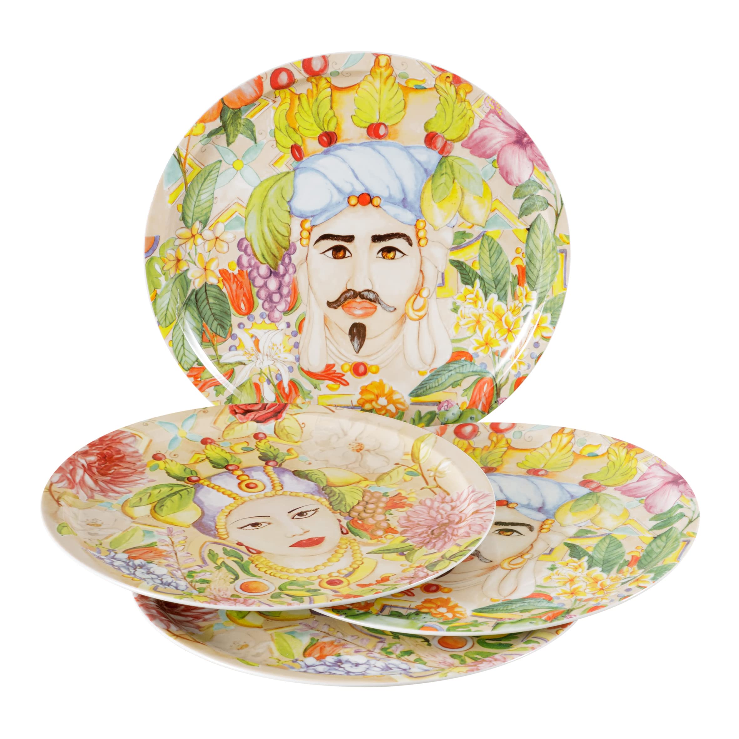 baroni-home-cucina-lot-4-assiettes-pizza-fleurs-porcelaine-31-cm image 8