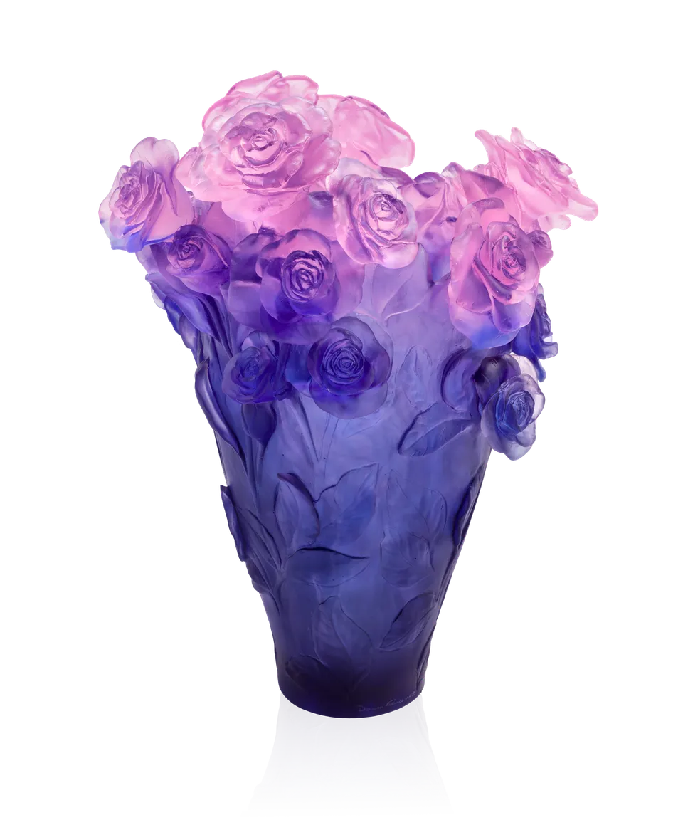 daum-rose-passion-vase-magnum-cristal-bleu-et-rose-99-ex image 1