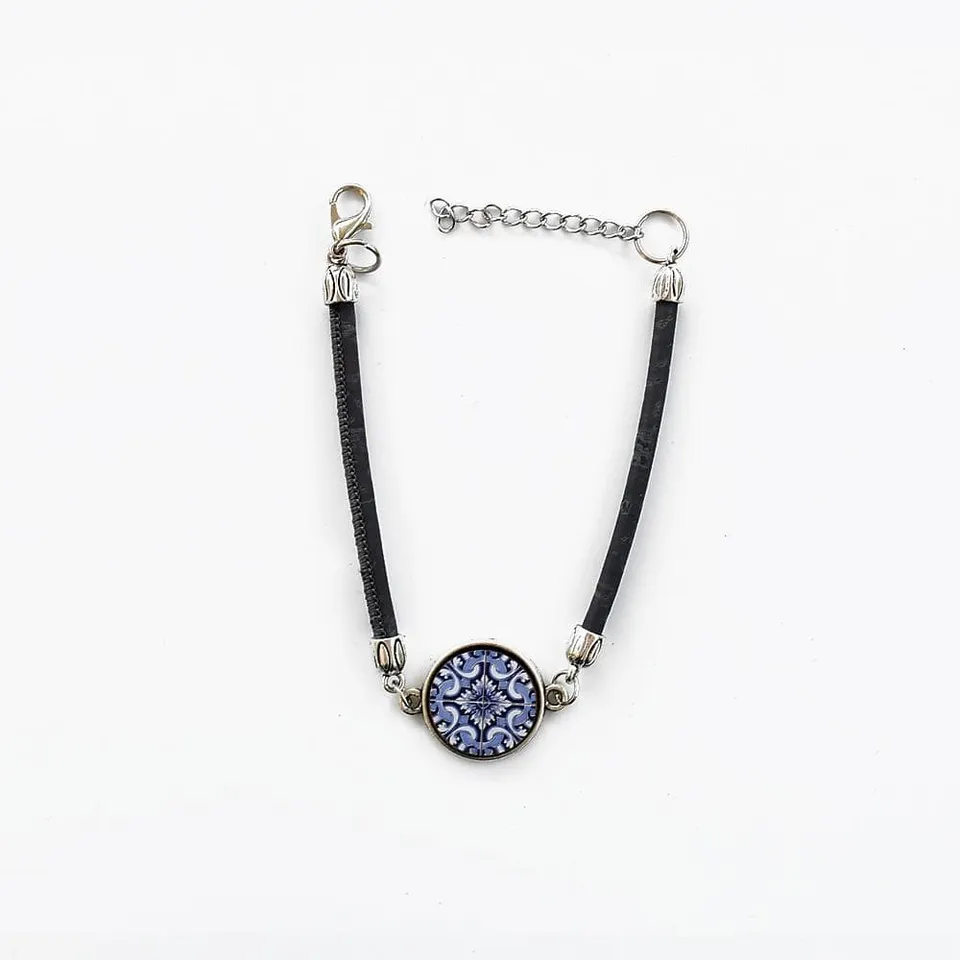luisa-paix-o-bijoux-du-portugal-bracelet-coton-azulejo-noir-2-cm image 1