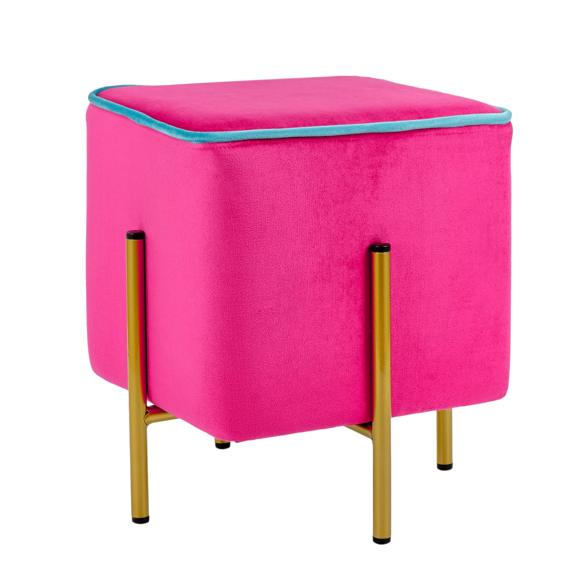 baroni-home-pouf-pouf-velours-fleurs-cognac-pieds-or-33x33x38-cm image 4