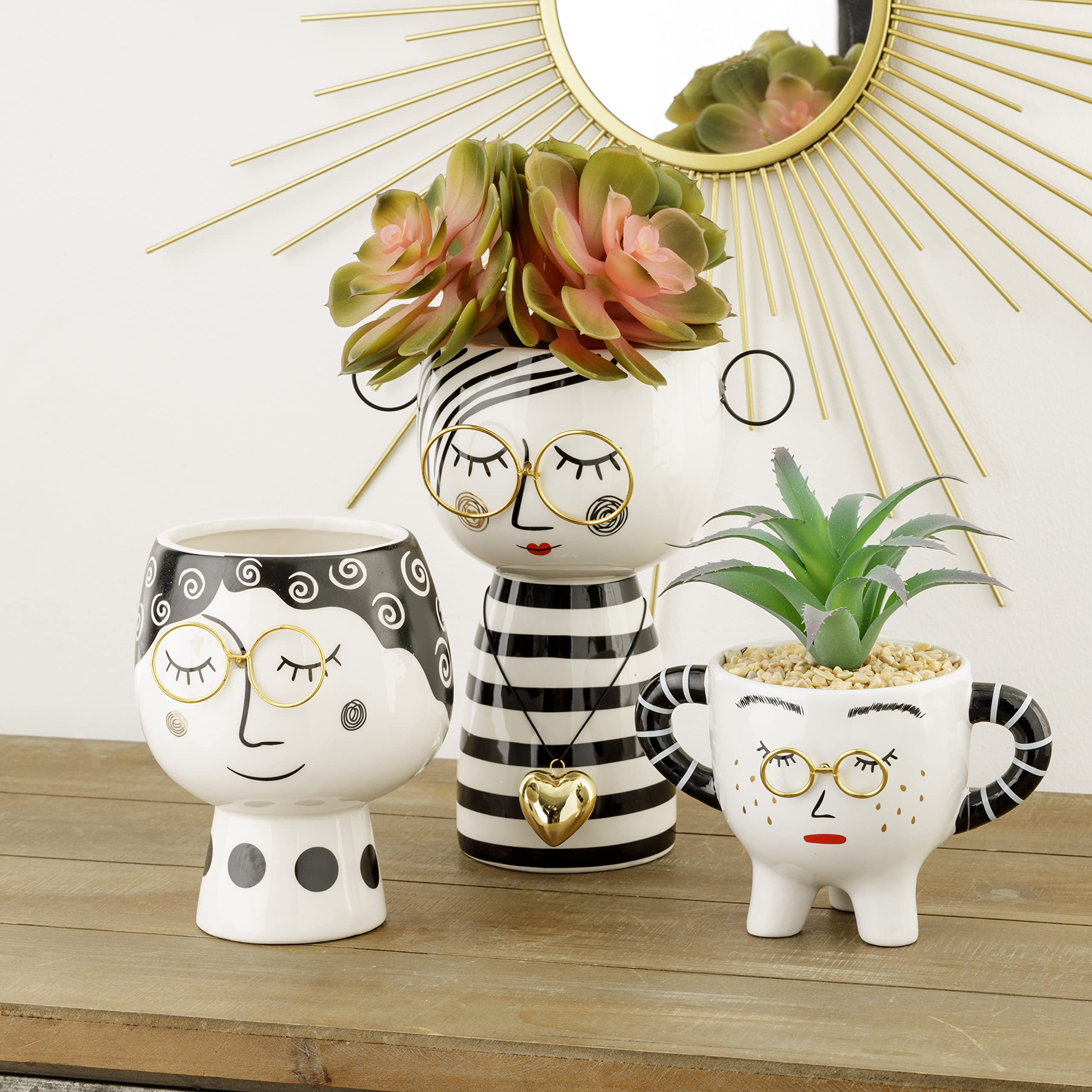 baroni-home-decorazioni-vase-visage-c-ramique-fille-robe-rayures image 3