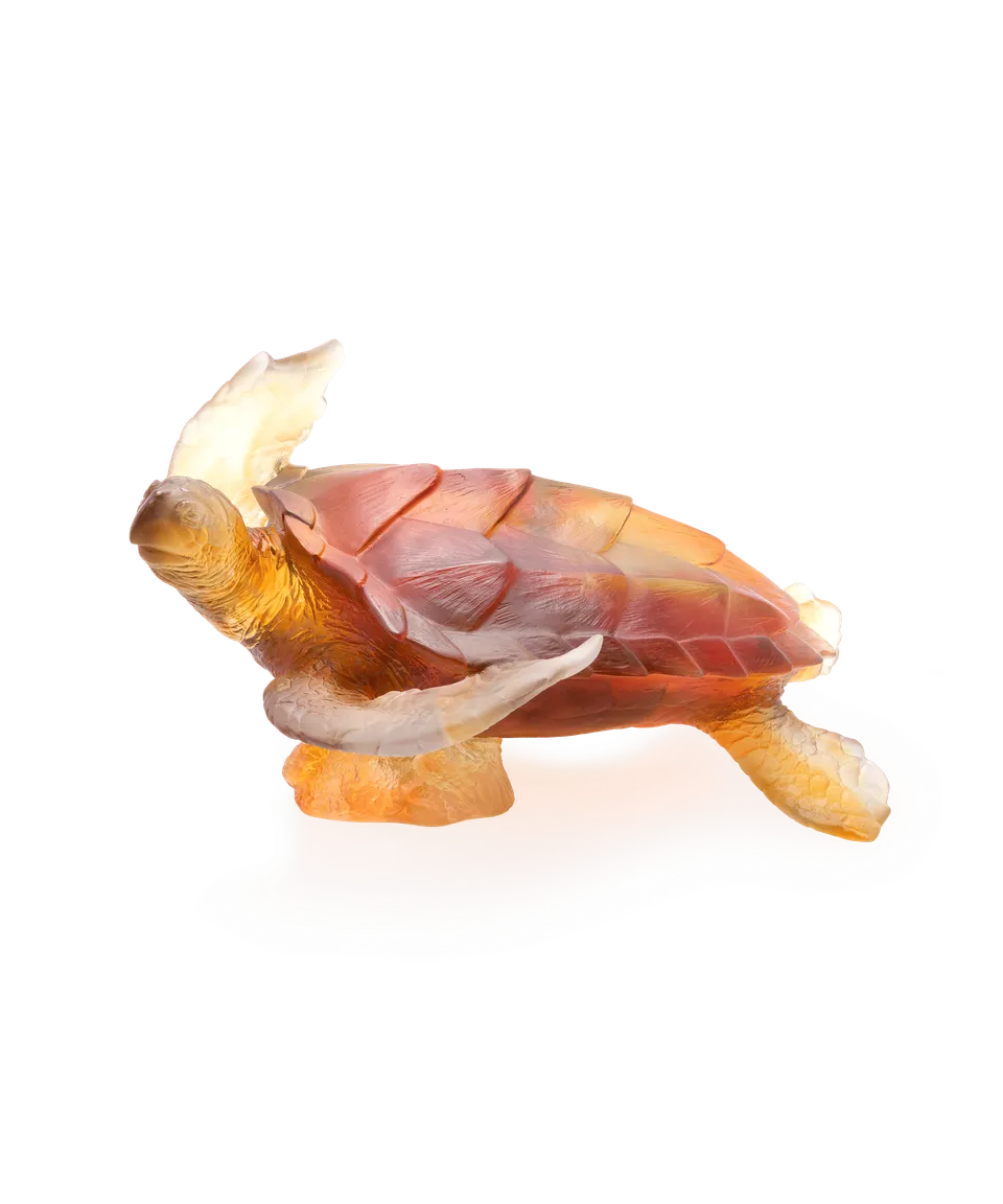 daum-univers-animalier-mer-de-corail-tortue-de-mer-sculpture-ambre image 1