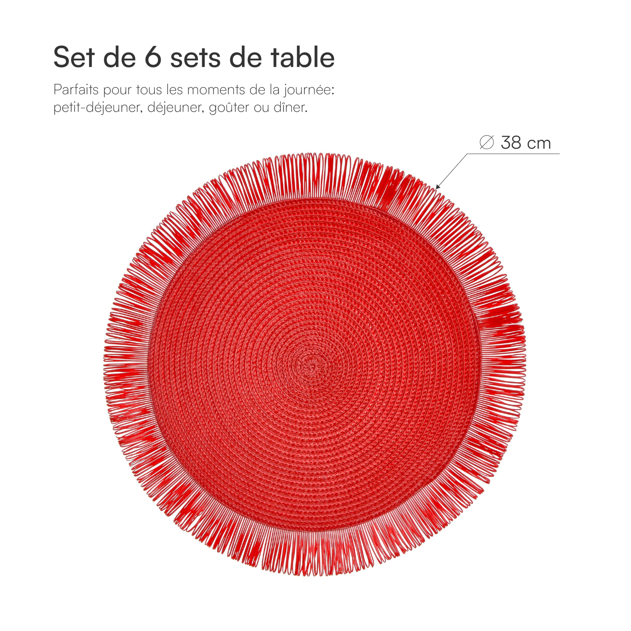 baroni-home-cucina-sets-de-table-ronds-38-cm-rouge-x6 image 3