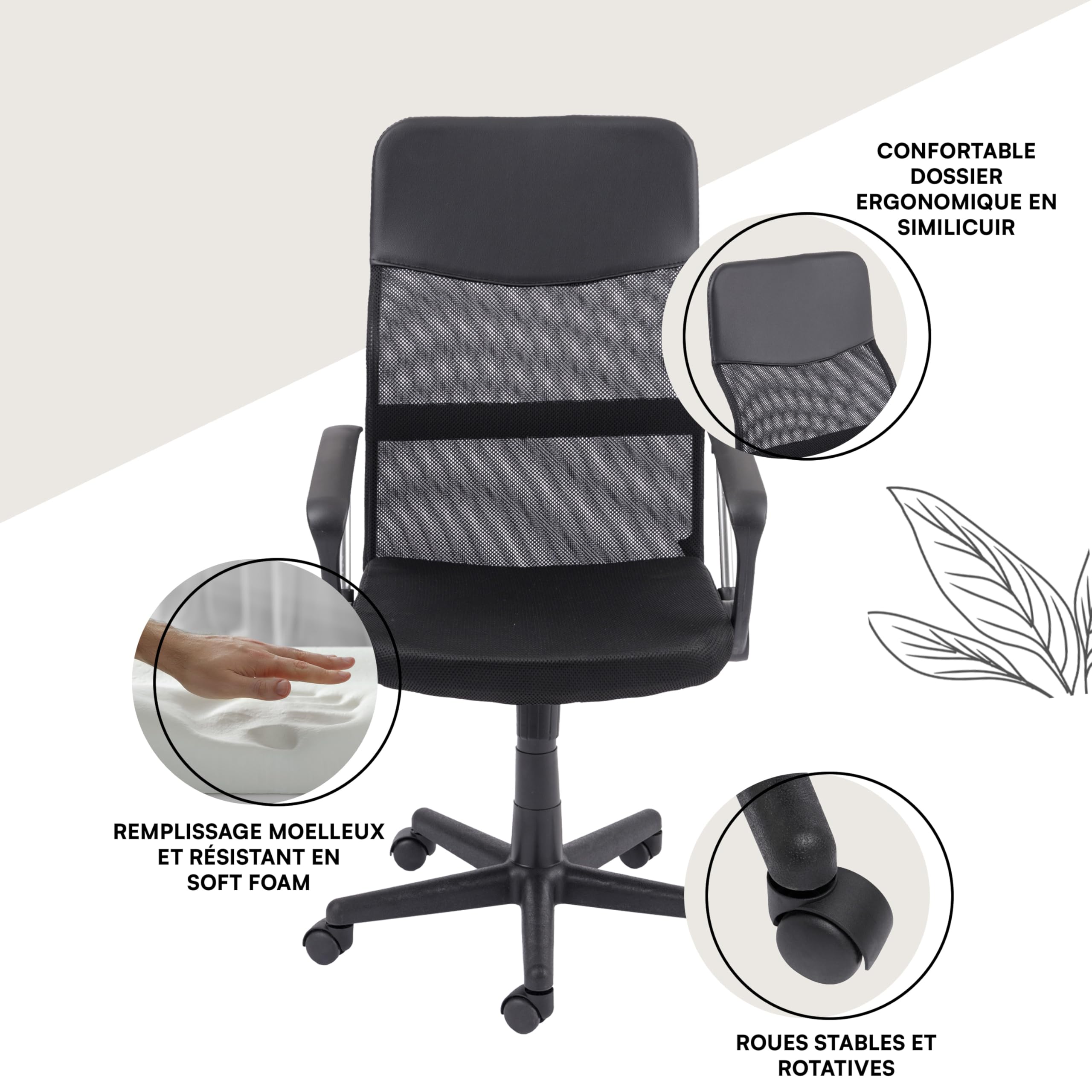 baroni-home-sedie-chaise-bureau-similicuir-noir-hauteur-r-glable image 7