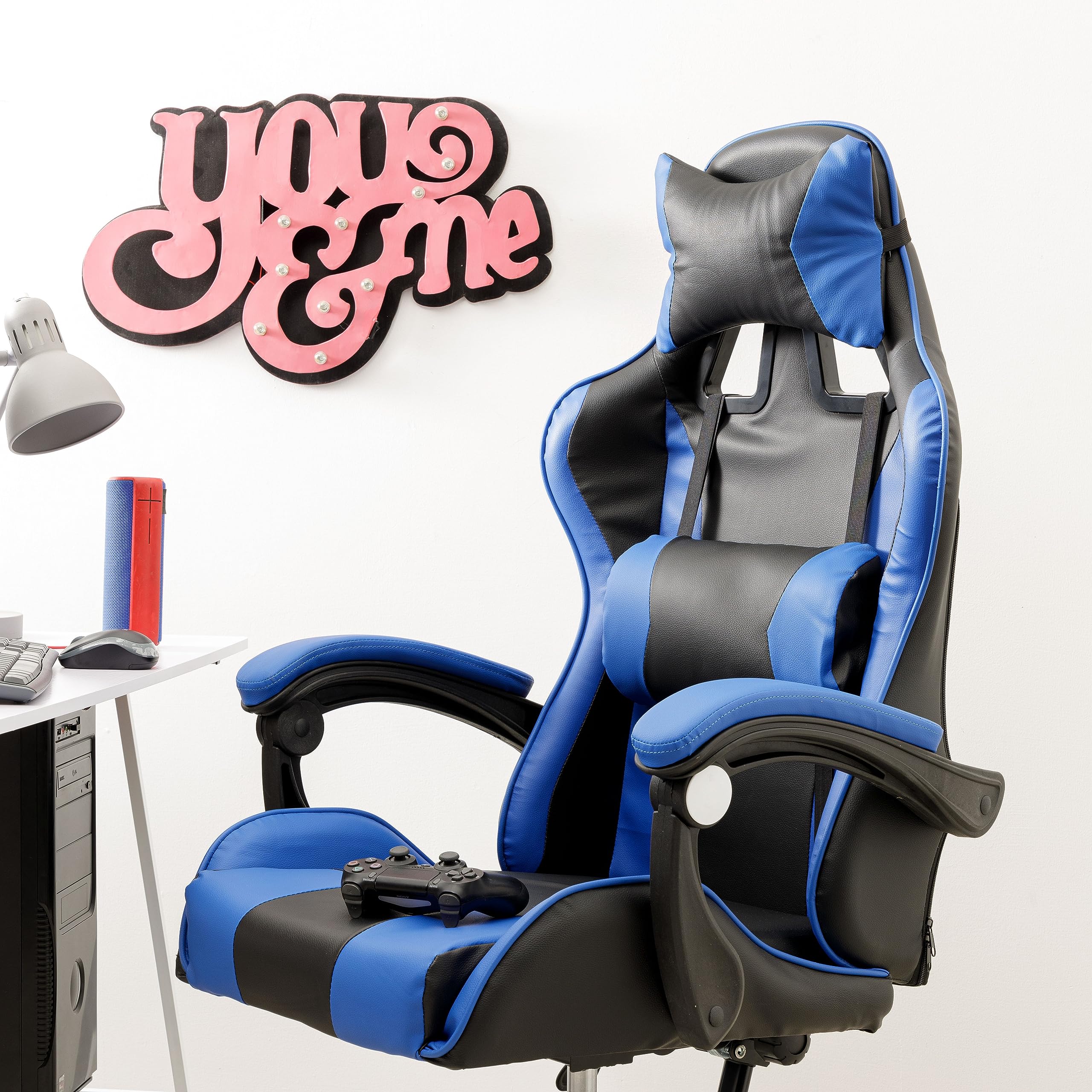 baroni-home-sedie-chaise-gaming-bleue-ergonomique-dossier image 2