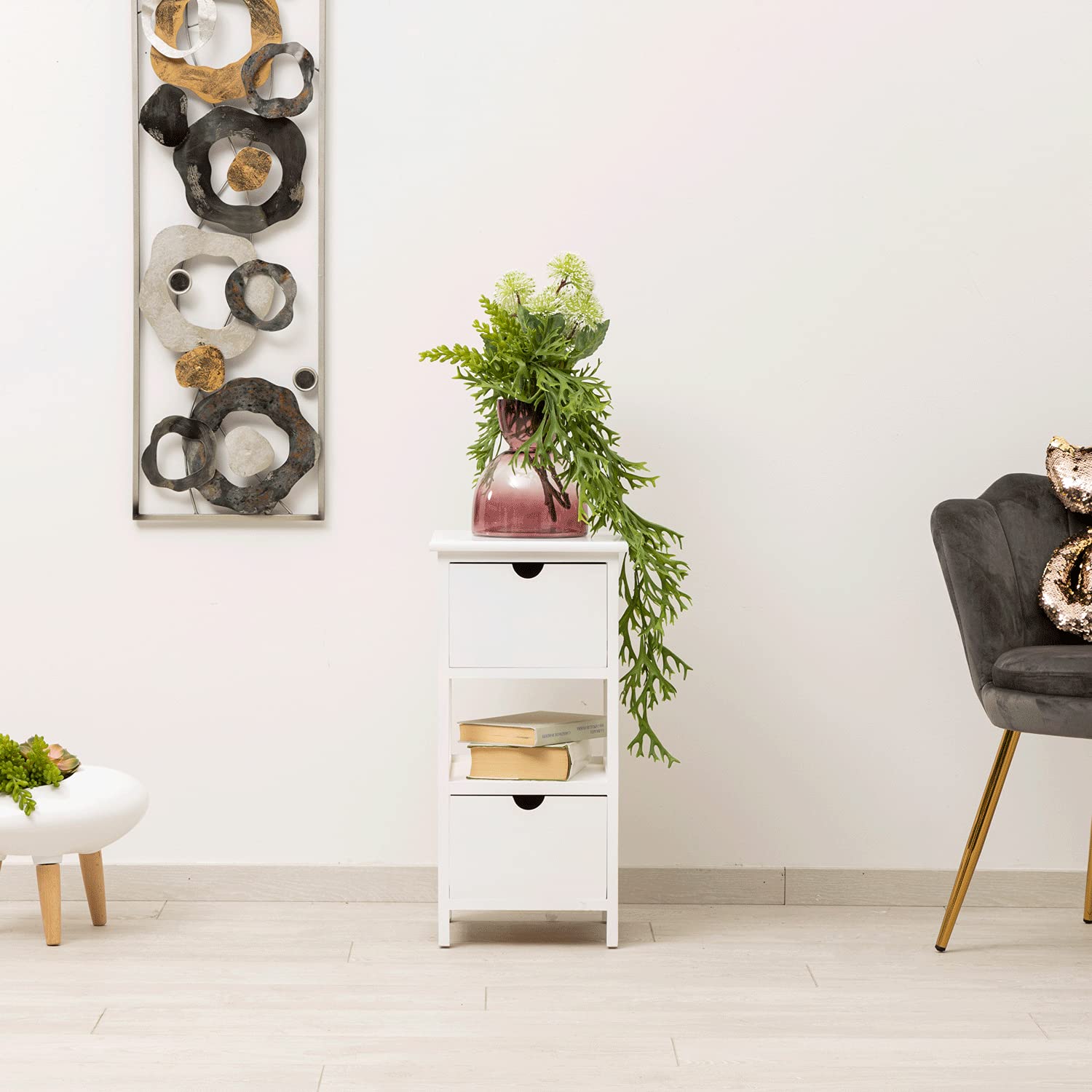 baroni-home-table-de-chevet-blanche-2-tiroirs-30x30x61-cm image 2