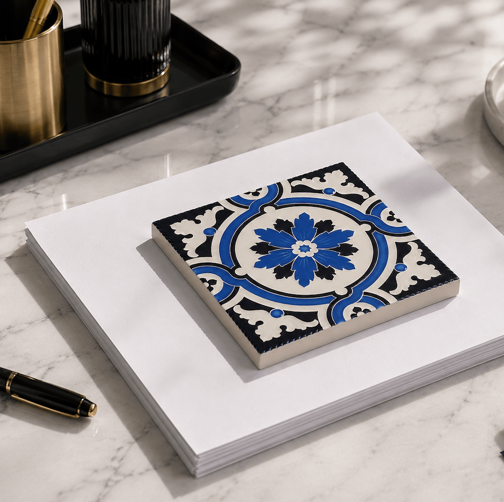 luisa-paix-o-azulejos-hispano-maure-14x14cm-carreau-relief-fait-main-2 image 2