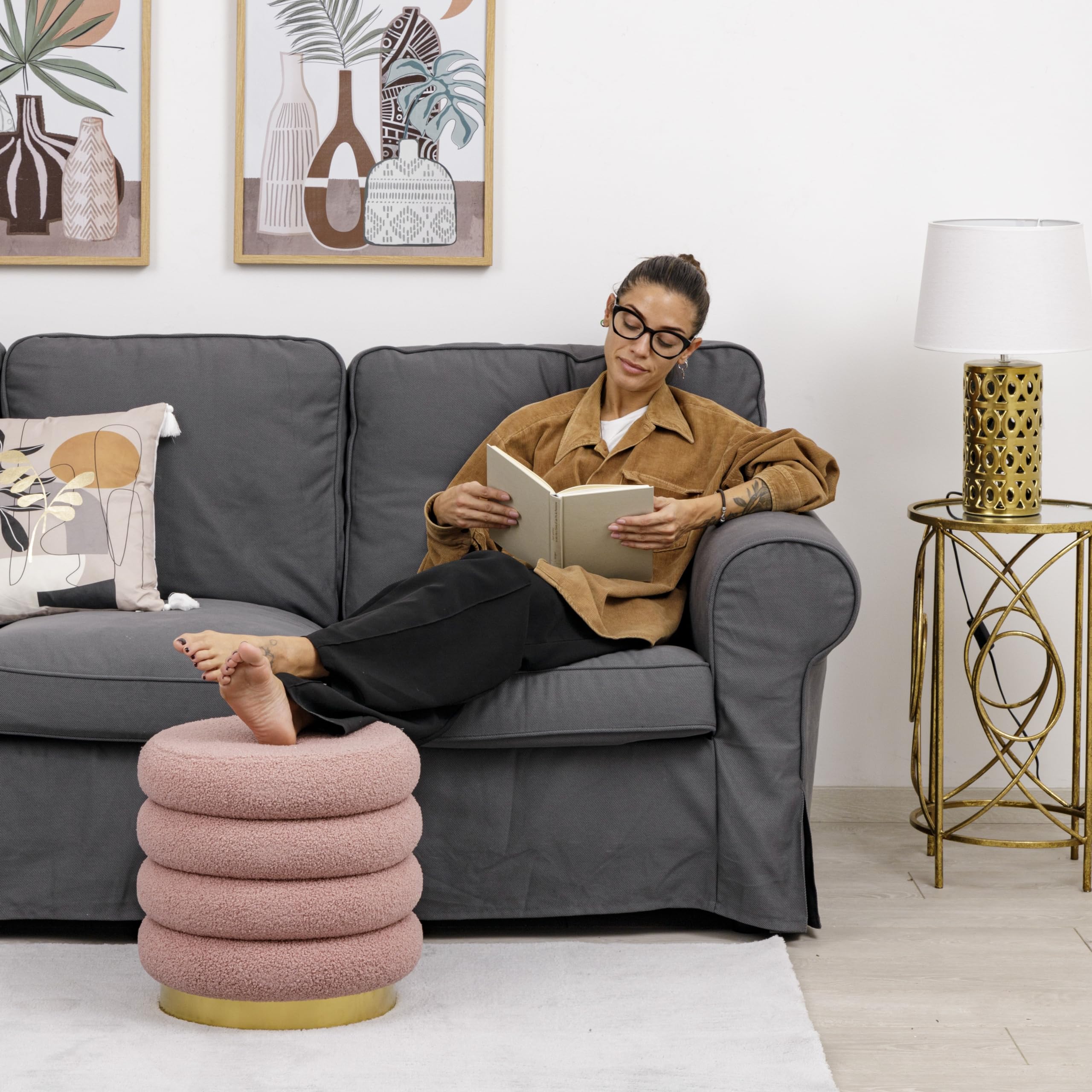 baroni-home-pouf-macaron-pouf-sherpa-rose-38x38x41-cm image 2