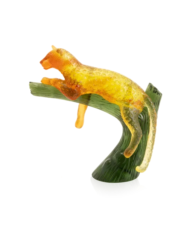 daum-panth-re-sur-arbre-sculpture-ambre-et-vert-animalier image 1