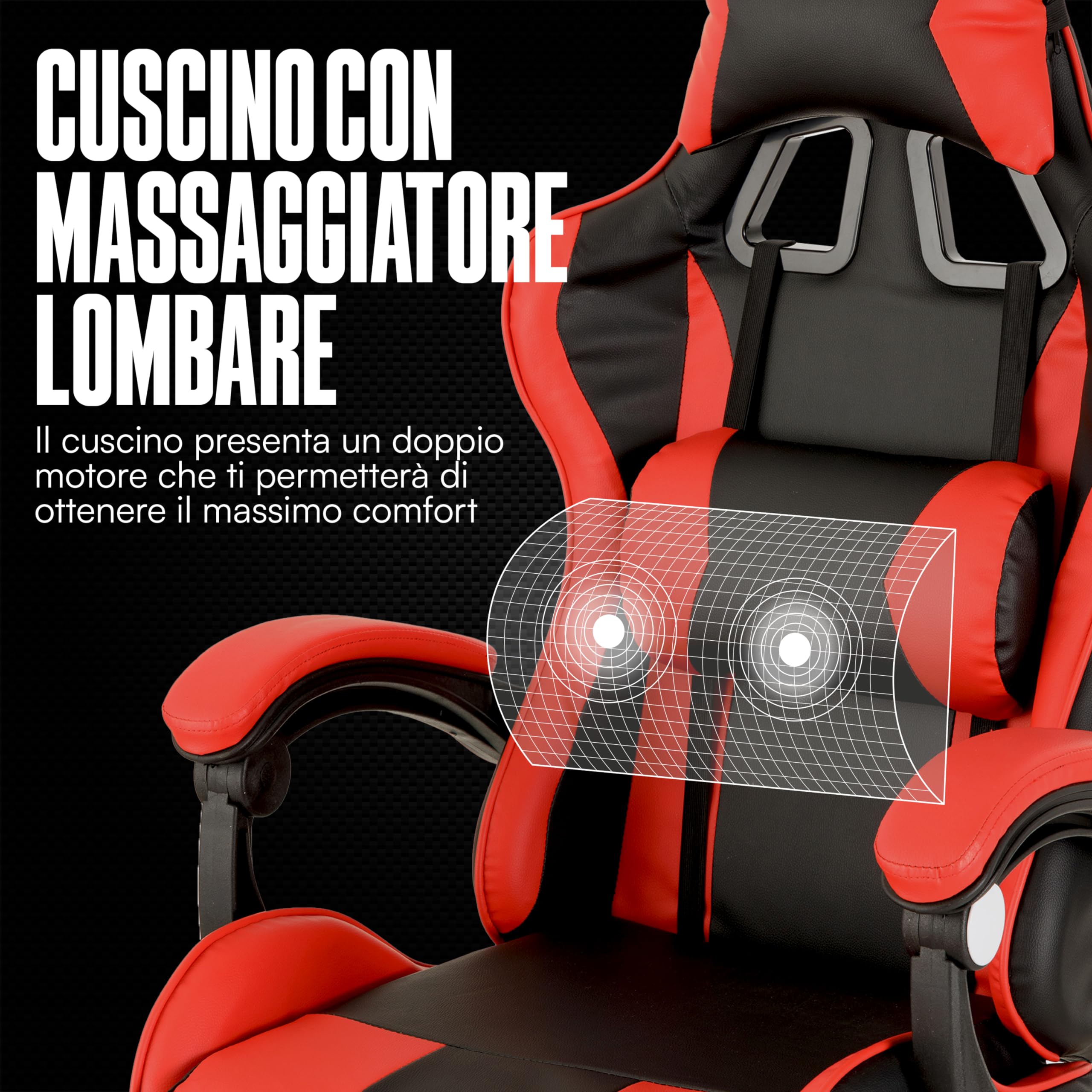 baroni-home-sedie-chaise-gaming-rouge-massage-lombaire-simili-cuir image 4