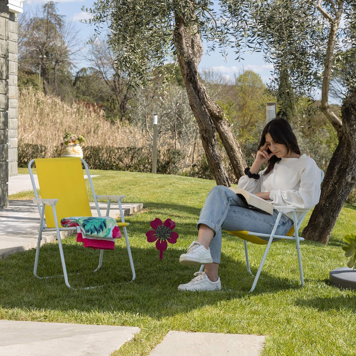 baroni-home-outdoor-chaise-pliante-jaune-1-pi-ce-toile image 2