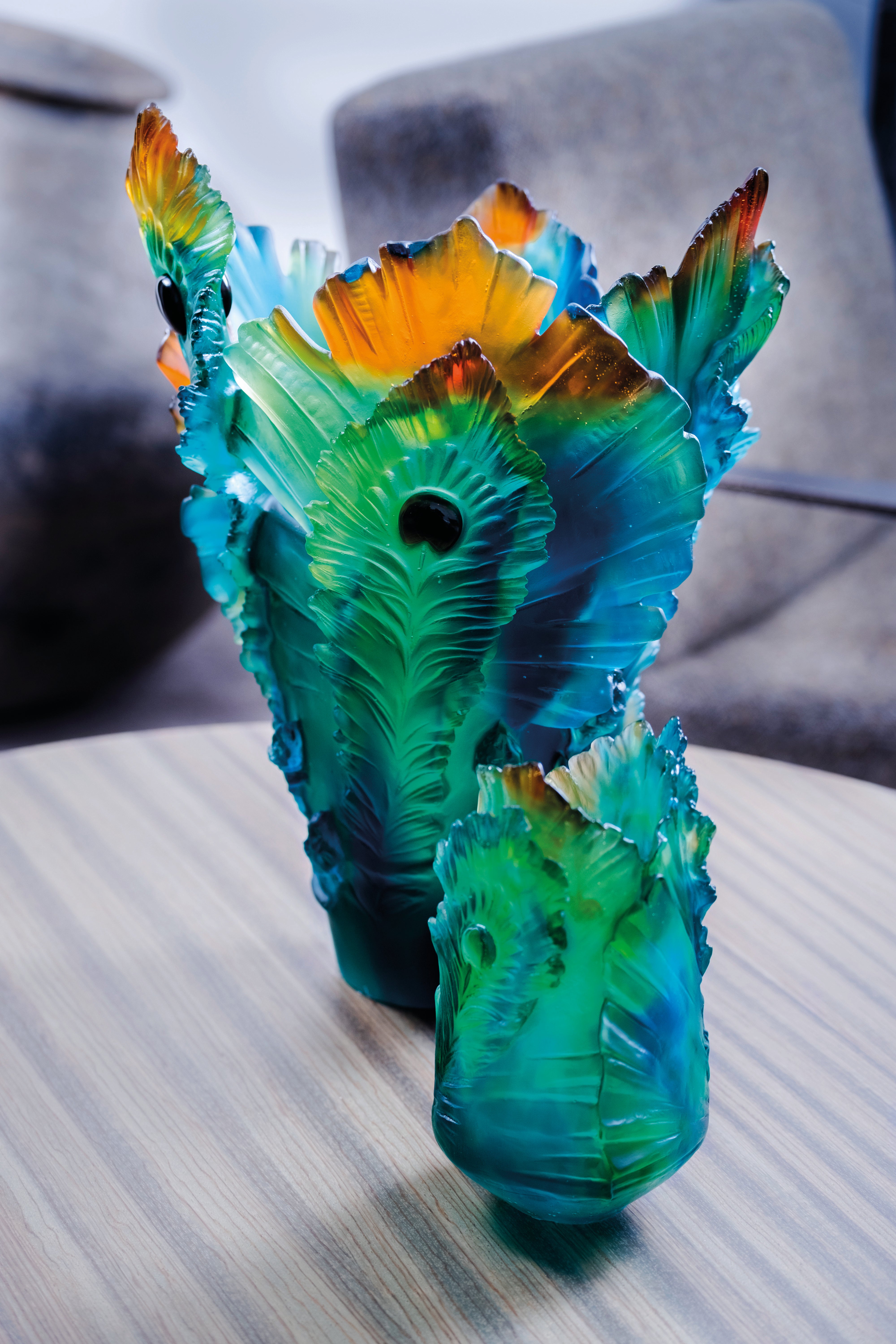 daum-univers-v-g-tal-fleur-de-paon-vase-grand-mod-le-p-te-de-verre image 3