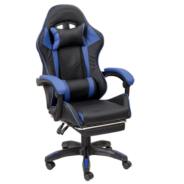 baroni-home-sedie-chaise-gaming-bleue-ergonomique-repose-pieds image 1
