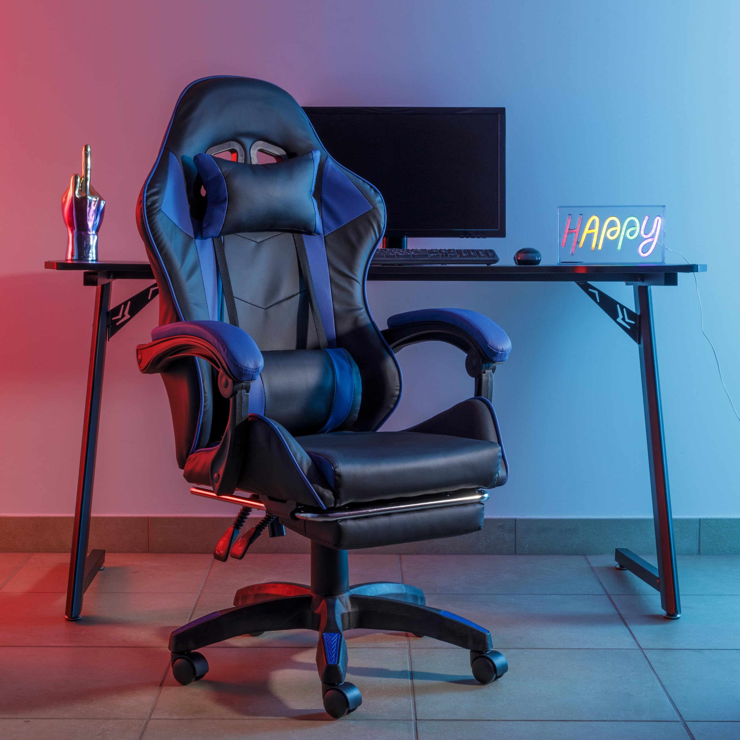 baroni-home-sedie-chaise-gaming-bleue-ergonomique-repose-pieds image 2