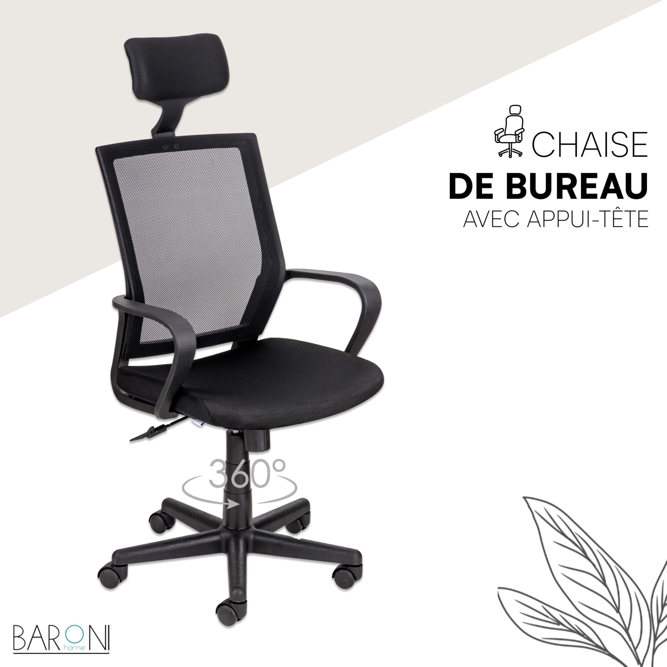 baroni-home-sedie-chaise-bureau-noire-appui-t-te-55x48x91 image 4