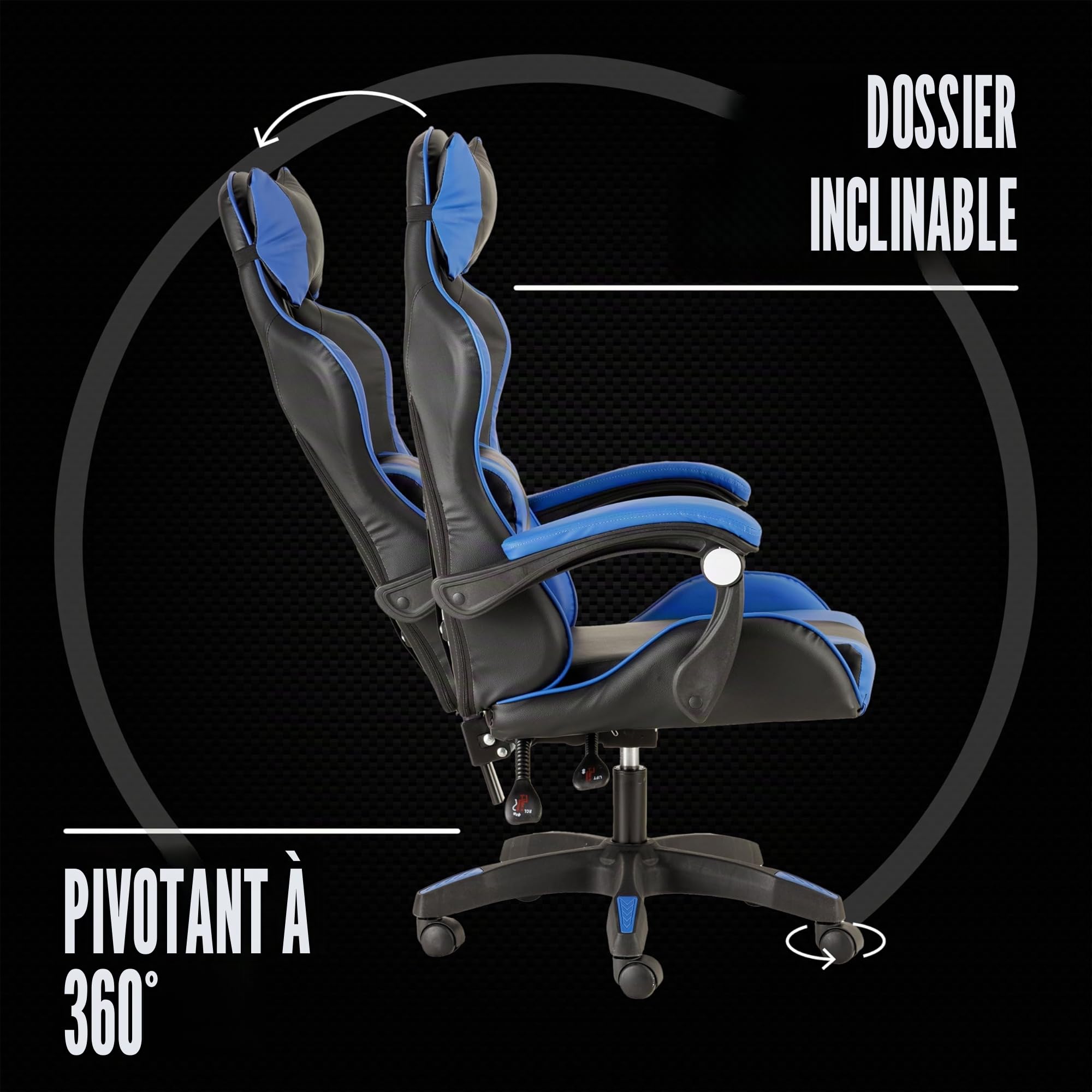 baroni-home-sedie-chaise-gaming-bleue-massage-lombaire-inclinable image 5