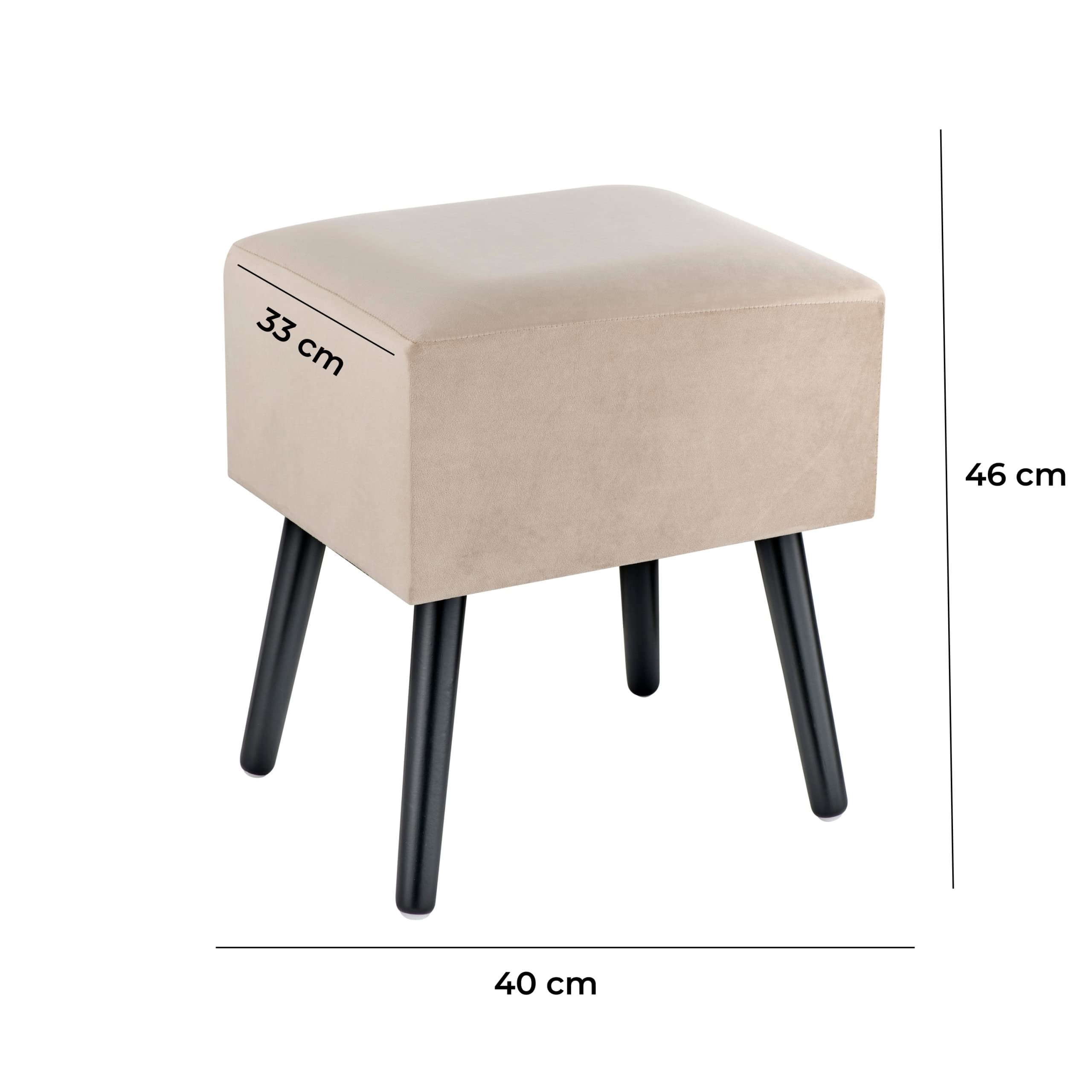 baroni-home-pouf-velours-beige-40x33x46-pieds-bois-salon image 2