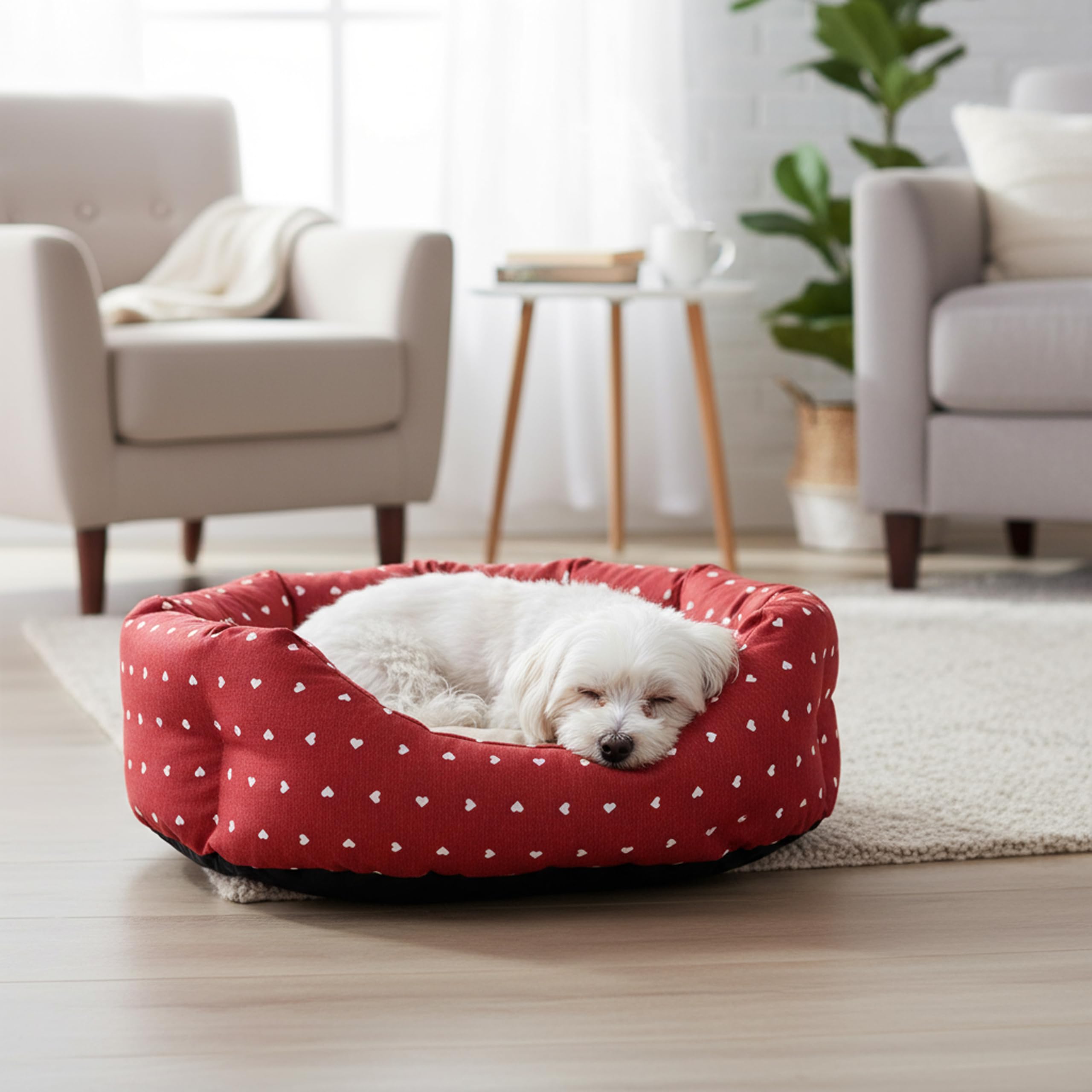 baroni-home-pet-panier-chien-ovale-45x55-cm-rouge-c-urs-blancs image 4