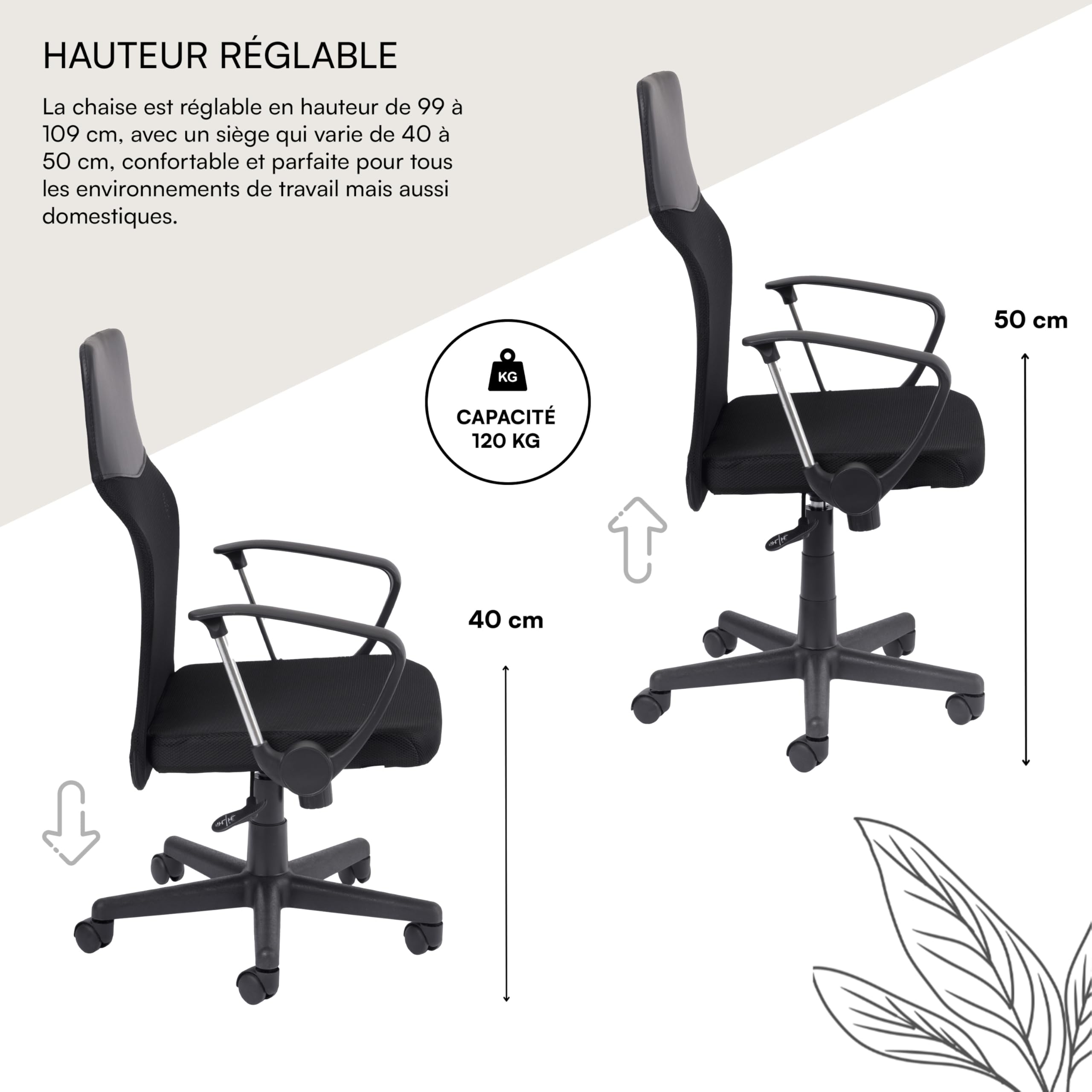 baroni-home-sedie-chaise-bureau-similicuir-noir-hauteur-r-glable image 3