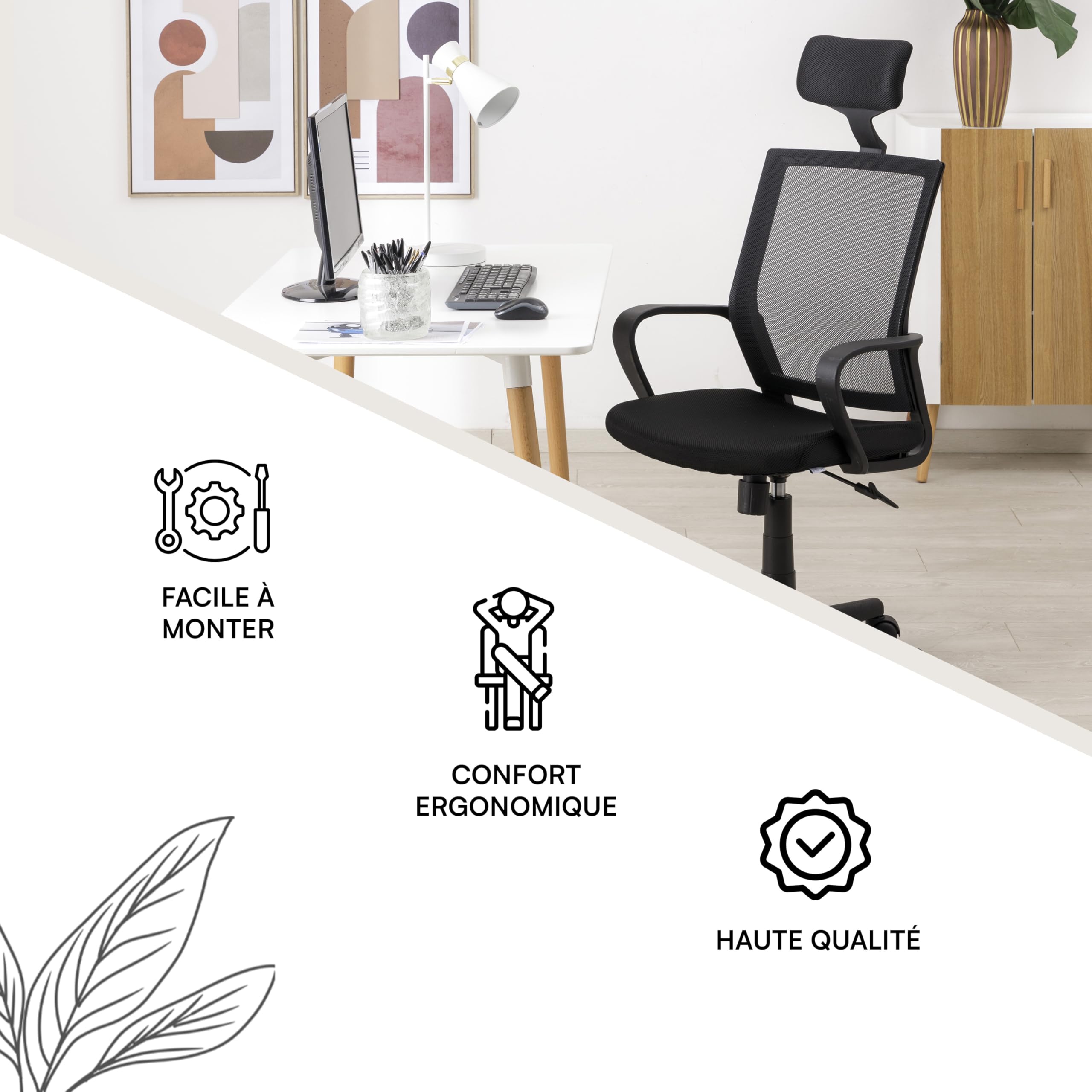 baroni-home-sedie-chaise-bureau-noire-appui-t-te-55x48x91 image 8