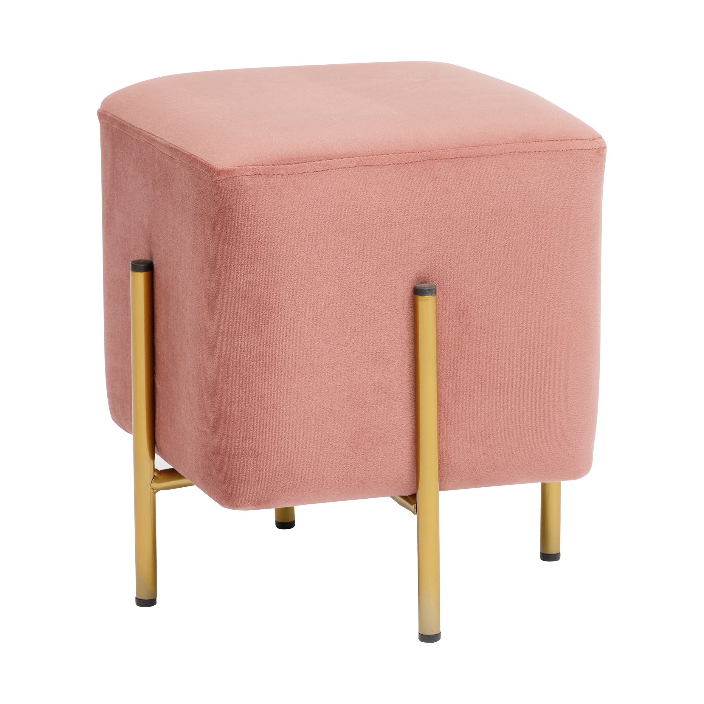 baroni-home-pouf-pouf-velours-fleurs-cognac-pieds-or-33x33x38-cm image 8
