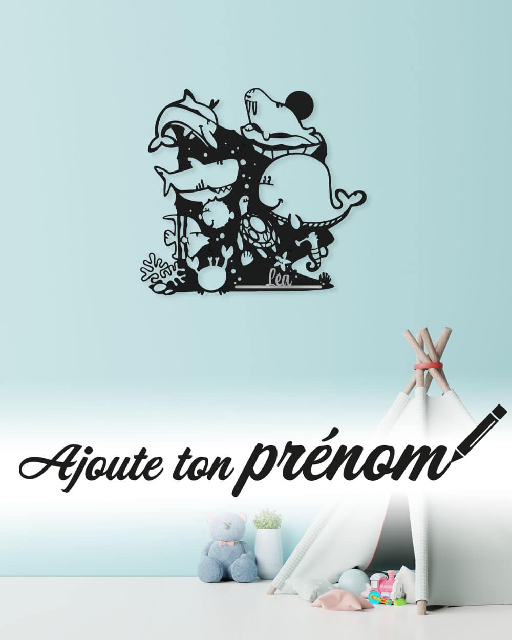 je-suis-art-mer-tableau-chambre-enfant-m-tal-animaux-marins image 1