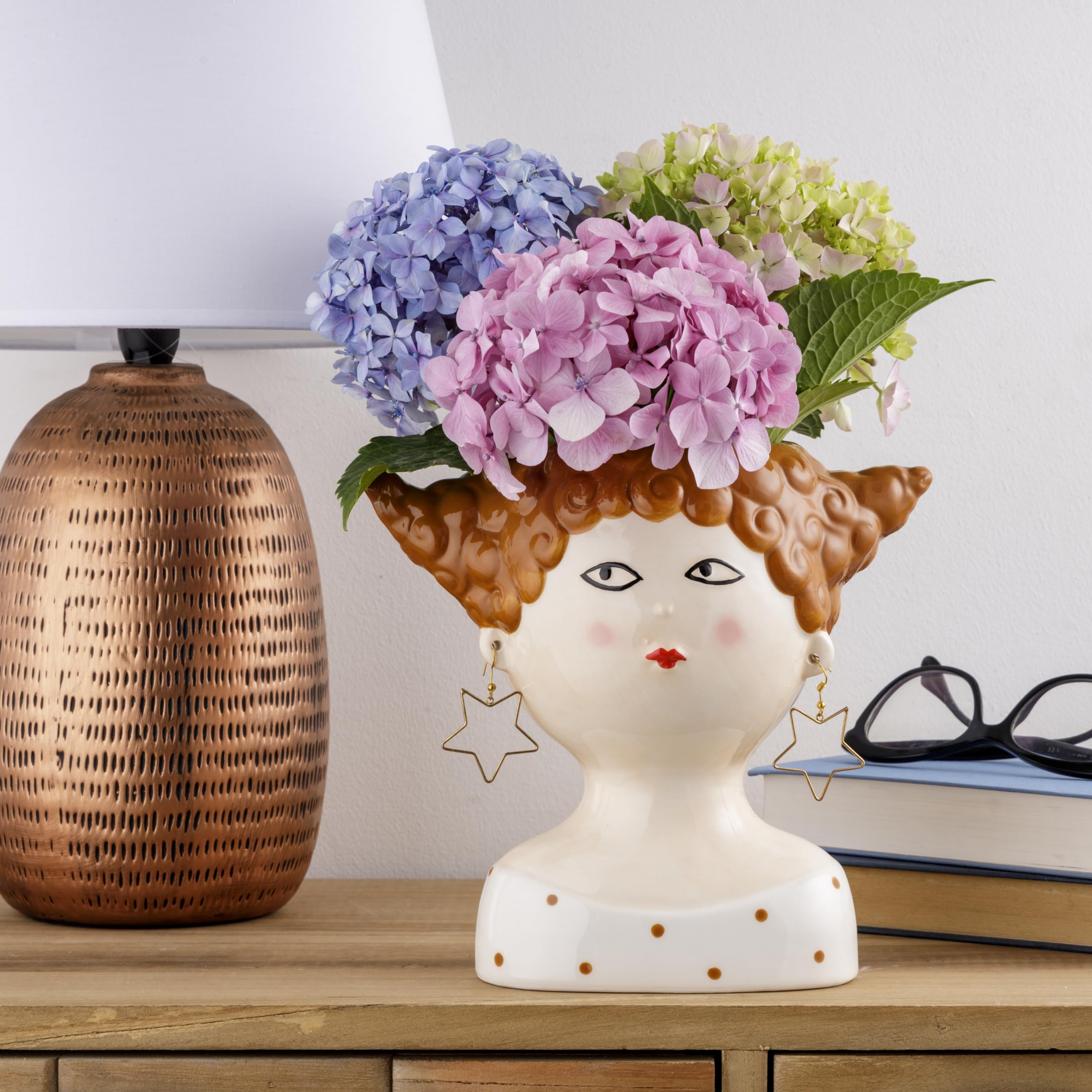 baroni-home-decorazioni-vase-c-ramique-fille-cheveux-rouges-21x13x20-cm image 3
