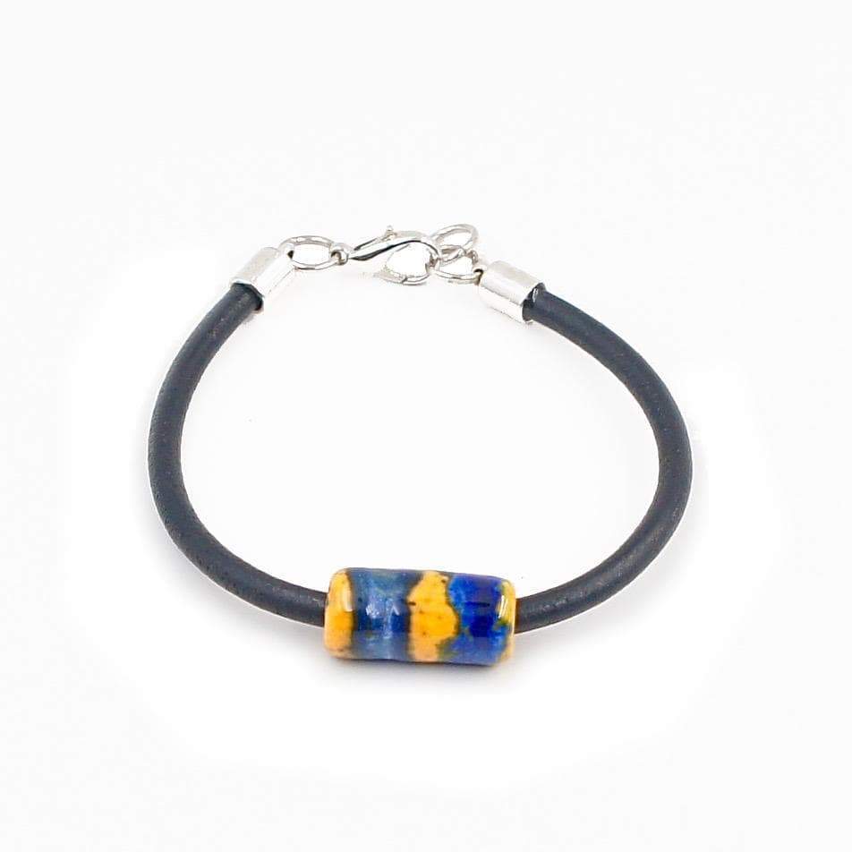luisa-paix-o-bracelet-c-ramique-cuir-bleu-jaune-18cm image 2