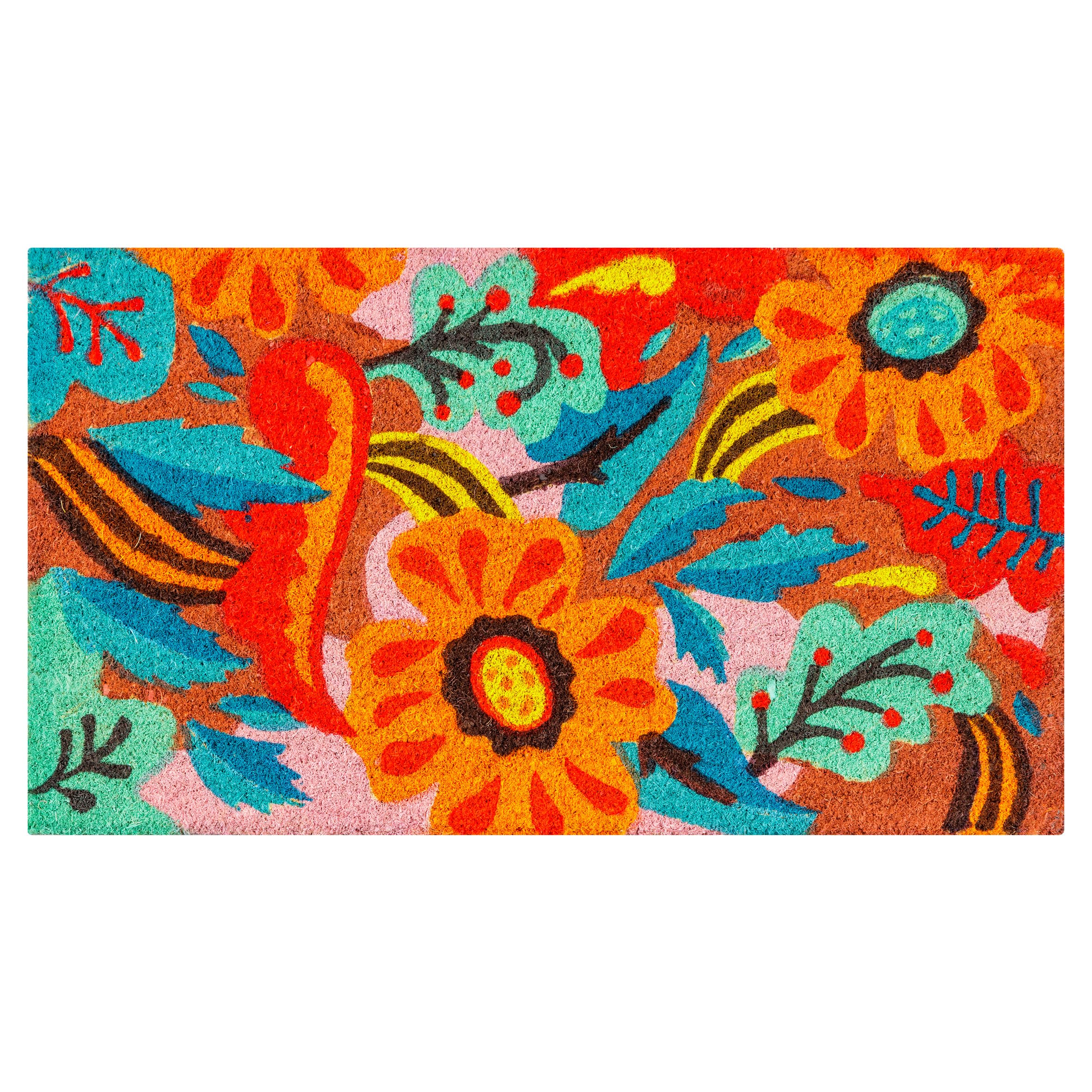 baroni-home-tessile-casa-paillasson-coco-fleurs-fond-rose-70x40-cm image 1