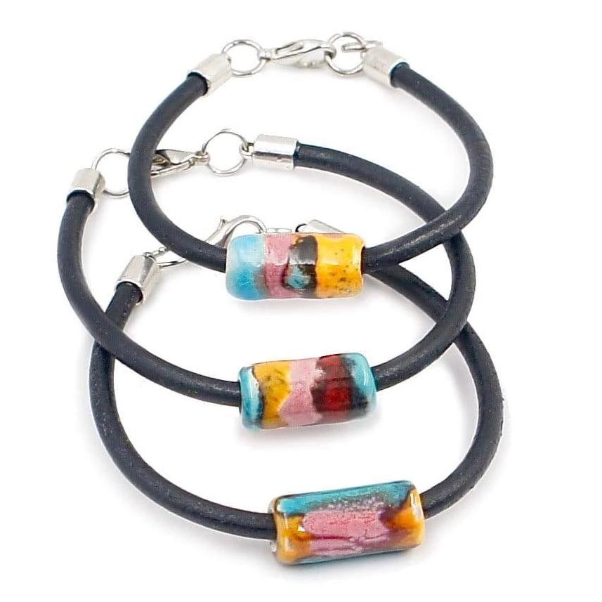 luisa-paix-o-bracelet-c-ramique-cuir-turquoise-rose-jaune image 1