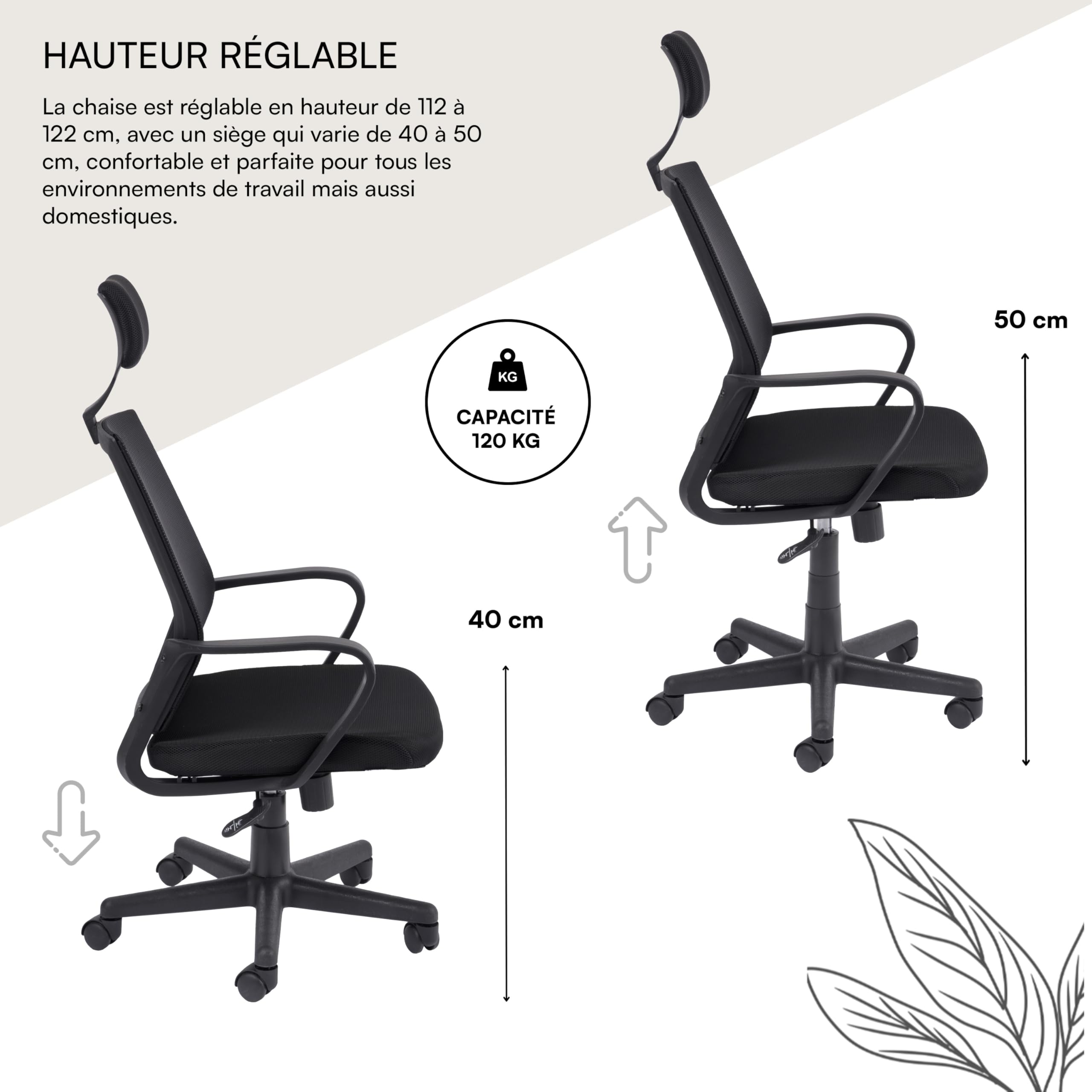 baroni-home-sedie-chaise-bureau-noire-appui-t-te-55x48x91 image 3