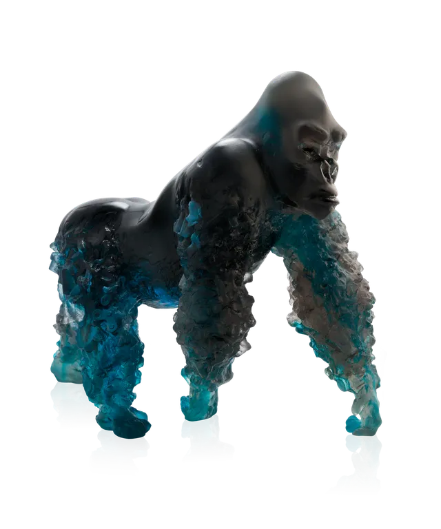 daum-gorille-dos-argent-sculpture-bleu-gris-125ex image 1