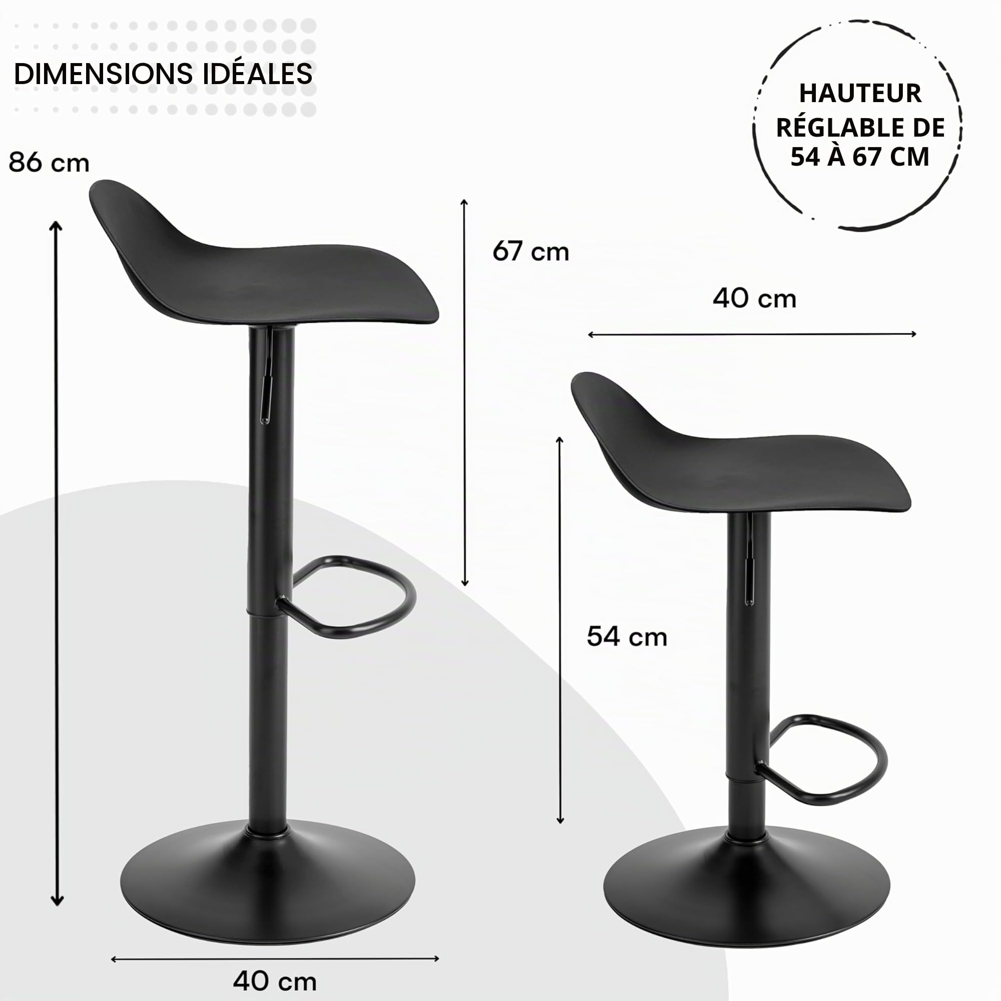 baroni-home-sedie-tabouret-bar-noir-r-glable-64-86-cm image 4