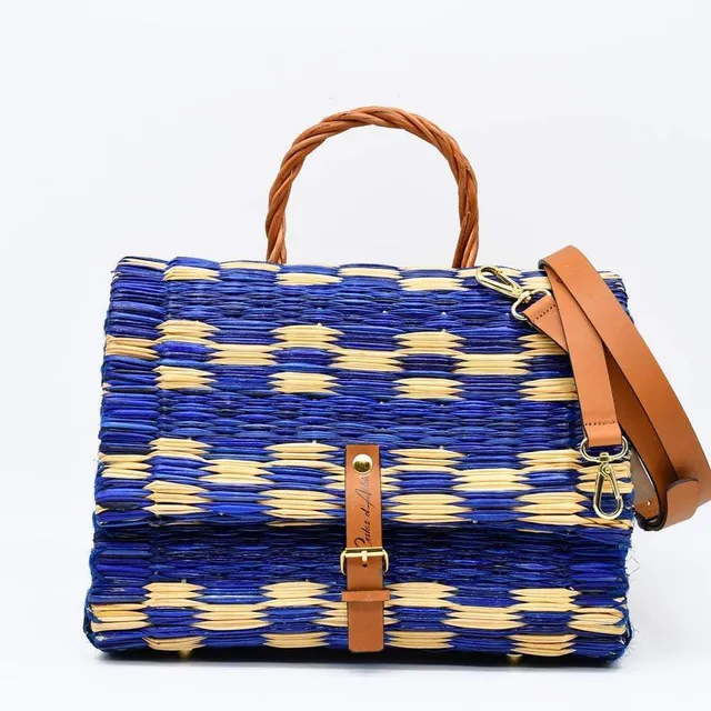 luisa-paix-o-accessoires-portugal-sac-jonc-bleu-30-cm-cuir image 1