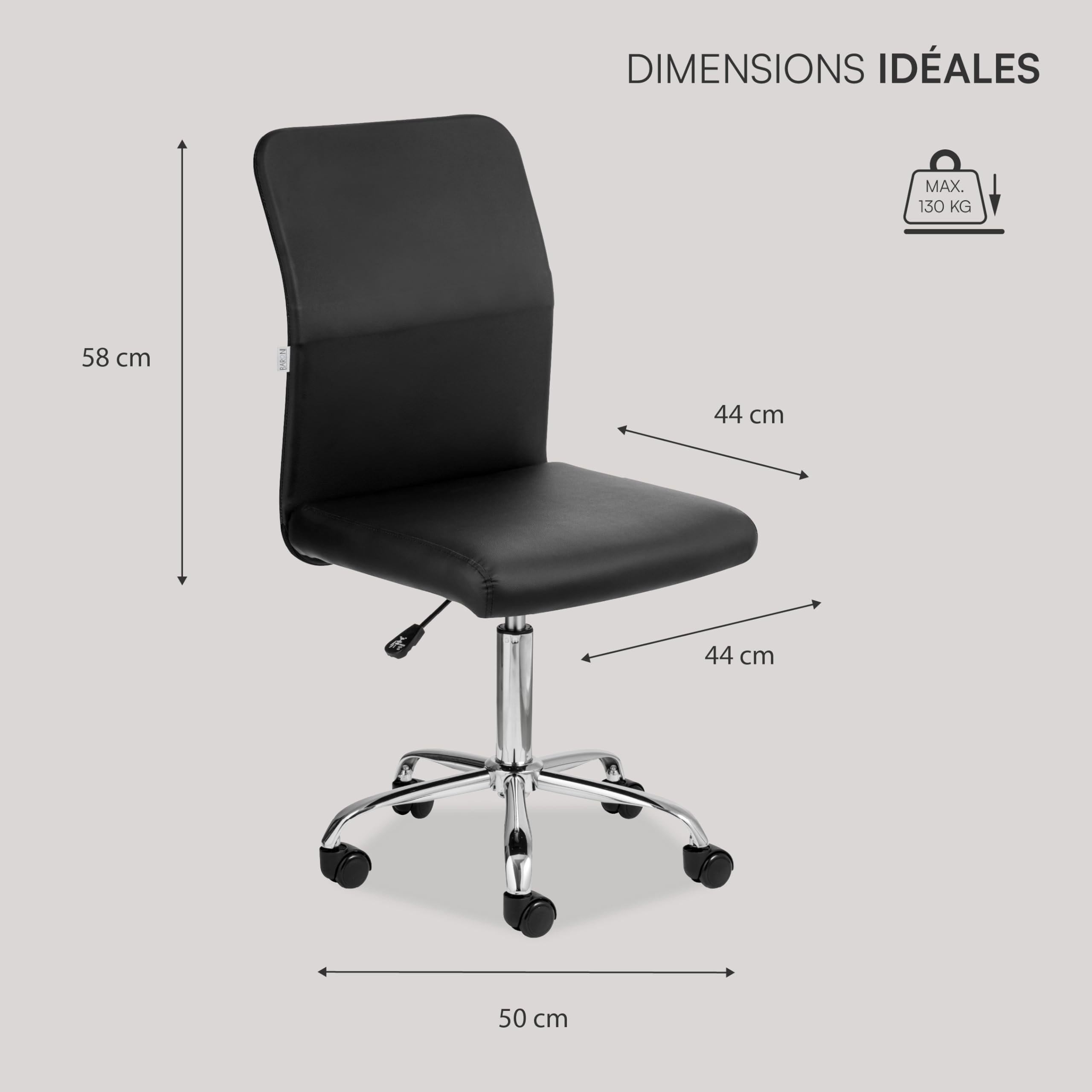 baroni-home-sedie-chaise-bureau-noir-similicuir-r-glable-360 image 3