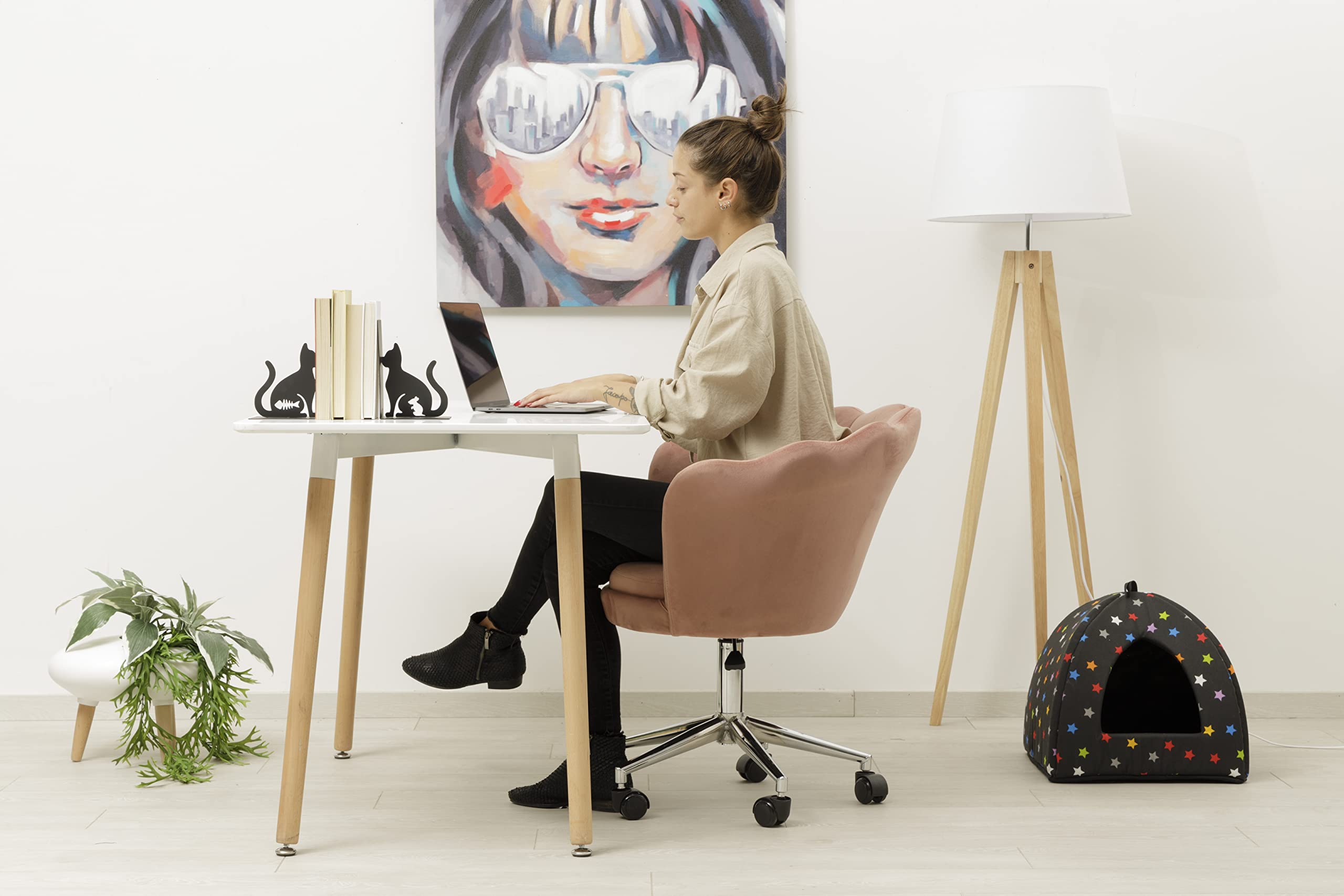 baroni-home-sedie-fauteuil-de-bureau-velours-rose-poudr-pivotant image 6