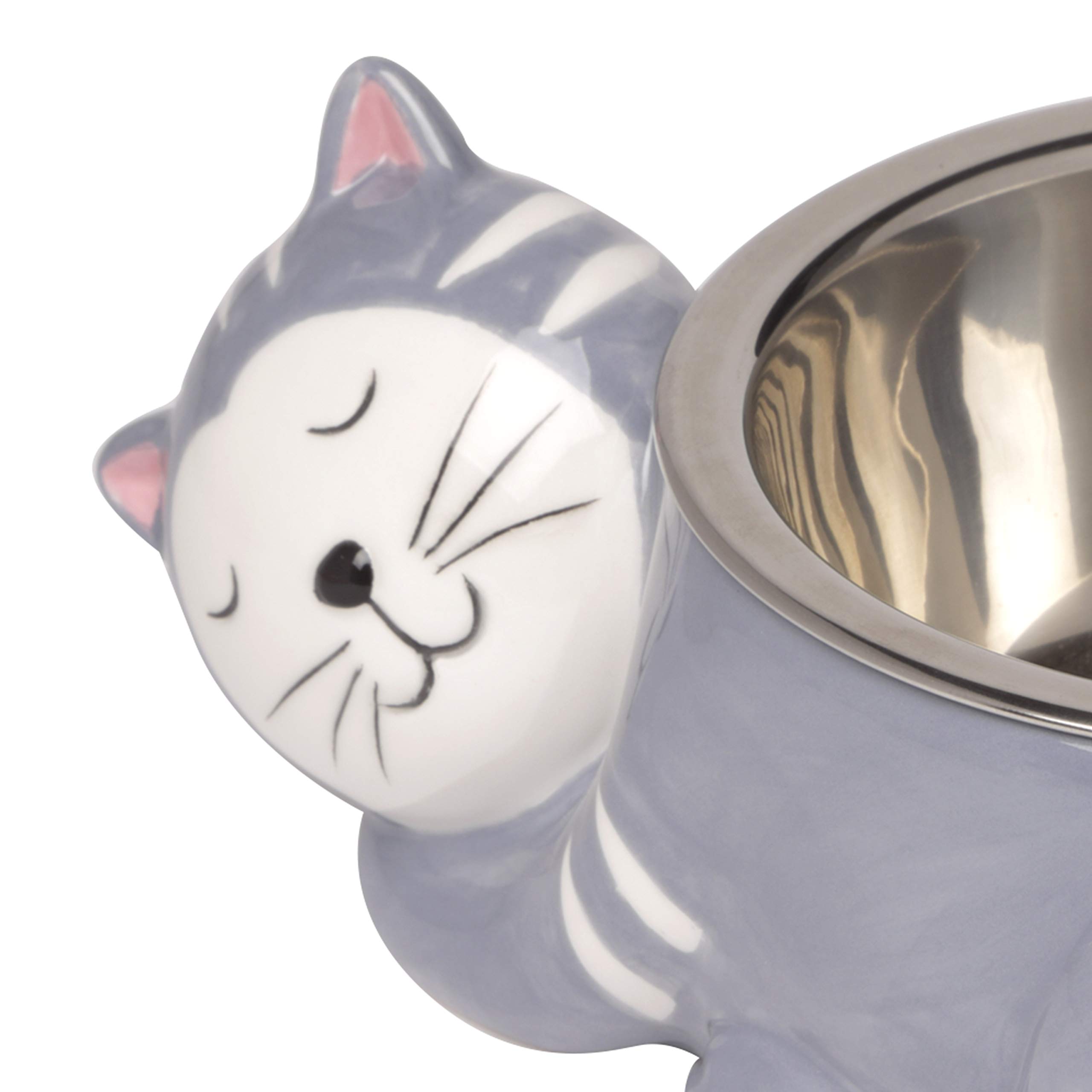 baroni-home-pet-bol-c-ramique-chat-gris-21-cm-acier-inox image 3
