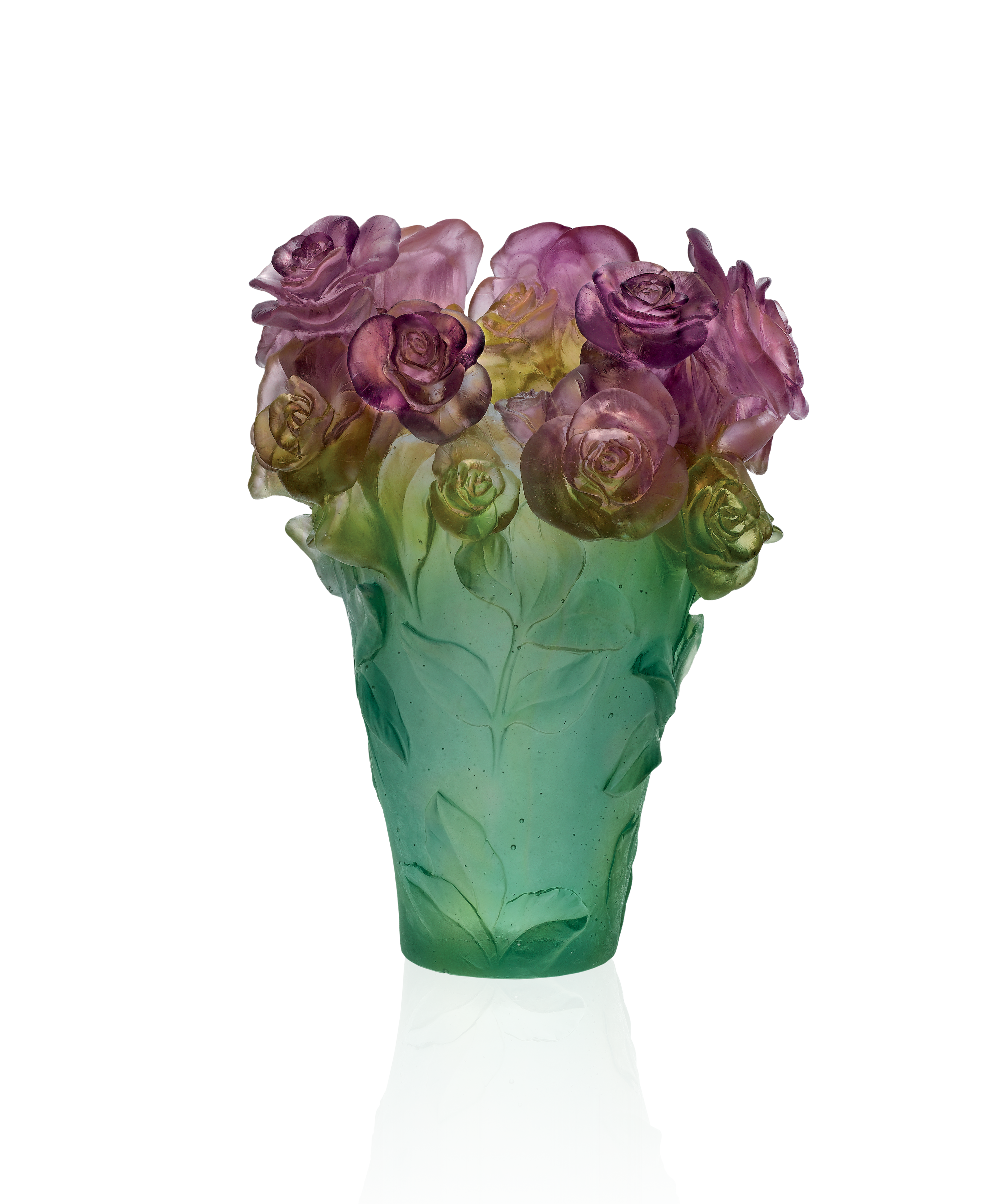daum-rose-passion-vase-vert-et-rose-p-te-de-verre image 1