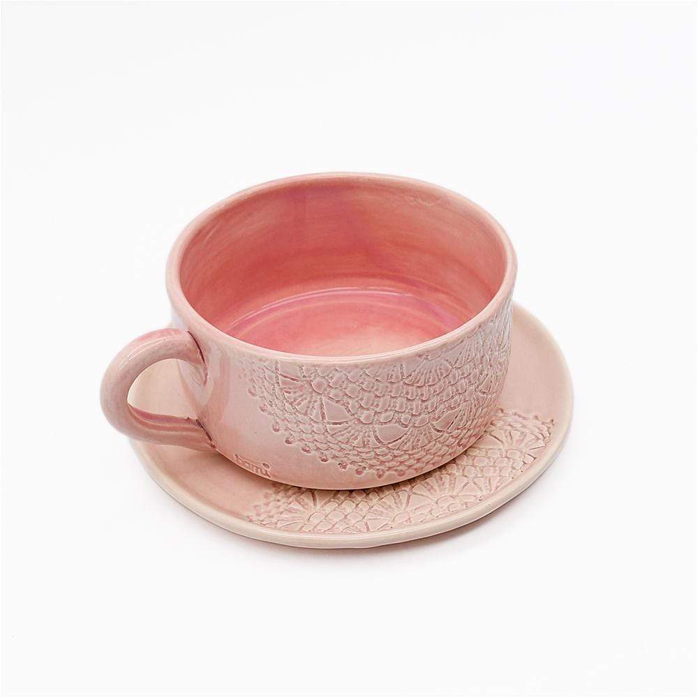 luisa-paix-o-carimbada-tasse-et-soucoupe-c-ramique-rose-12-cm image 2