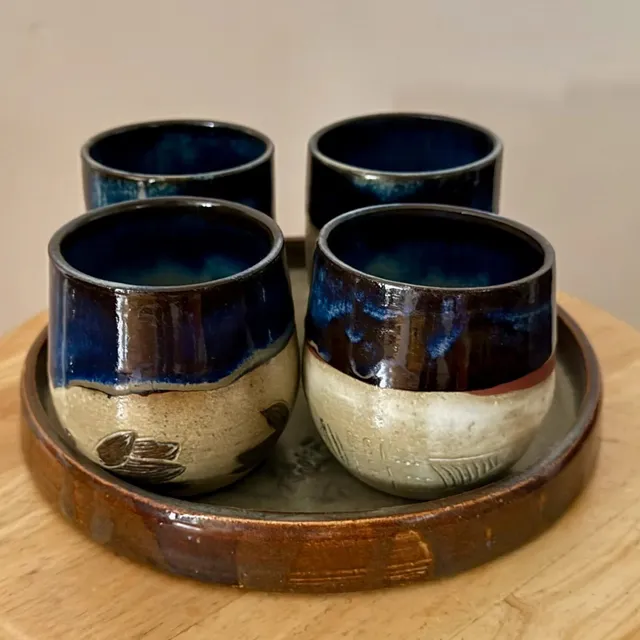 l-atelier-c-4-tasses-gr-s-beige-bleue-plateau-15-cl image 1