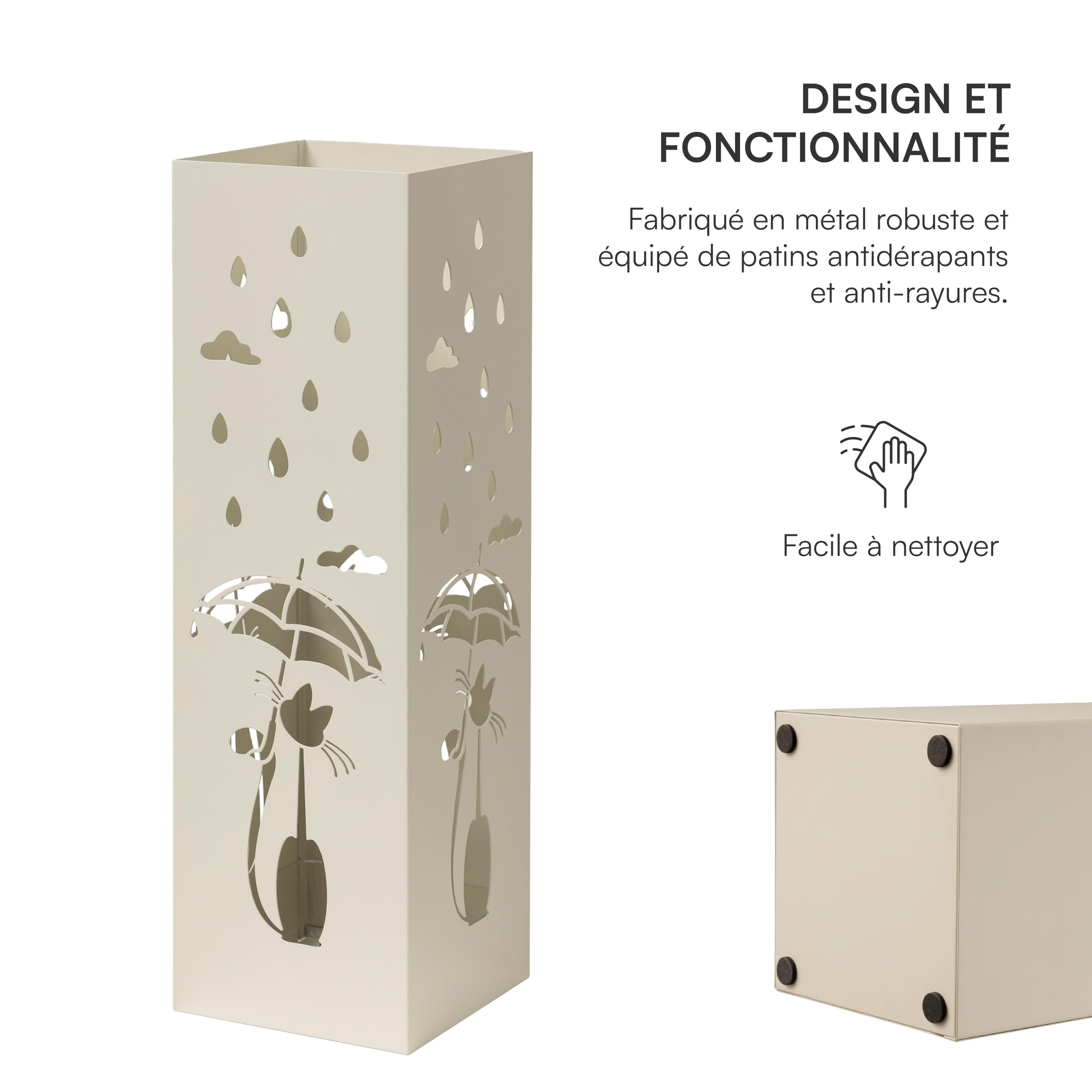 baroni-home-porte-parapluie-m-tal-blanc-carr-49-cm-chat image 4