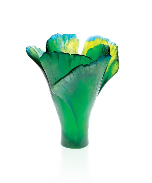 daum-univers-v-g-tal-ginkgo-vase-vert-grand-mod-le-p-te-de-verre image 1