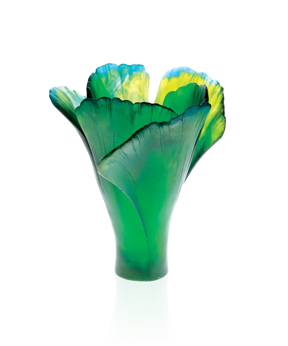 daum-univers-v-g-tal-ginkgo-vase-vert-grand-mod-le-p-te-de-verre image 1