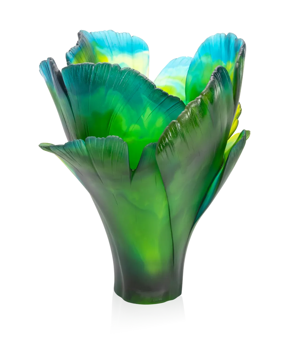 daum-univers-v-g-tal-ginkgo-vase-magnum-cristal-vert-99-ex image 1